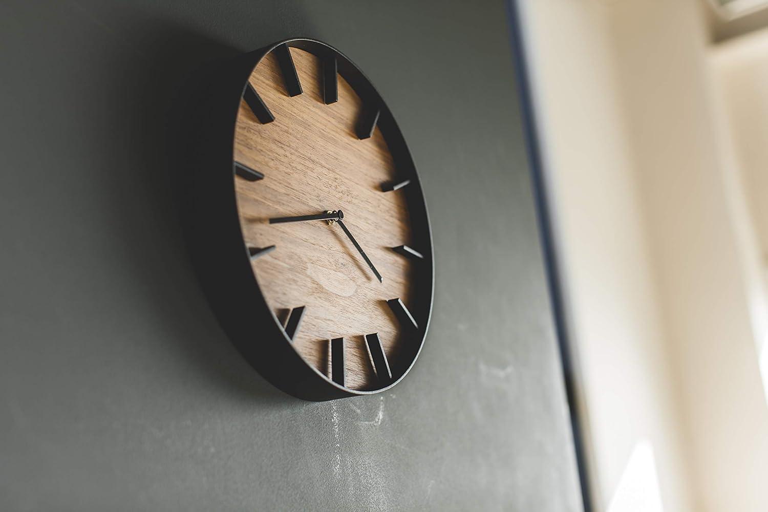 Rin Black Metal and Dark Wood Minimalist Wall Clock