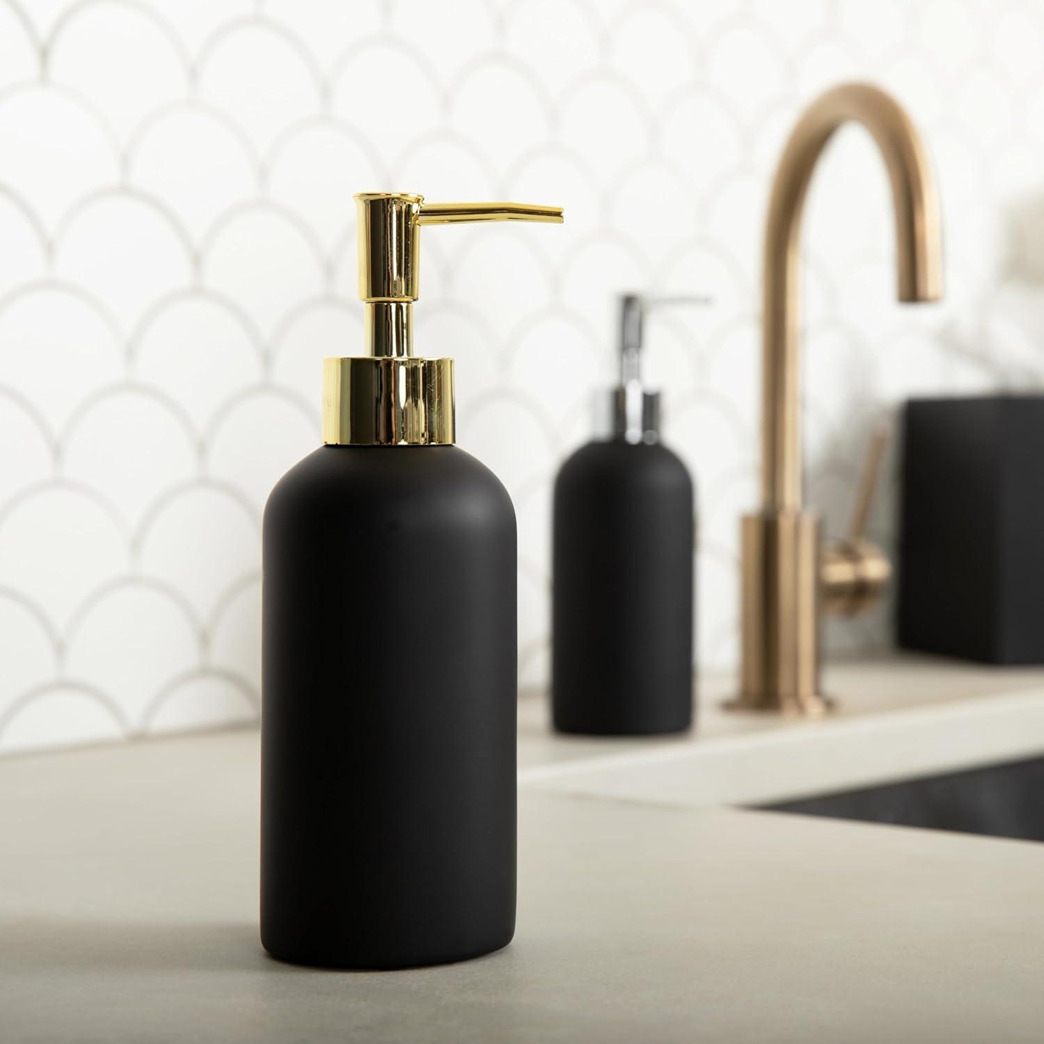 Essentra Home Matte Black Liquid Soap Dispenser with Gold Pump for Bathroom, Bedroom or Kitchen. Great for Hand Lotions and Essential Oils. 10 Fluid Ounce