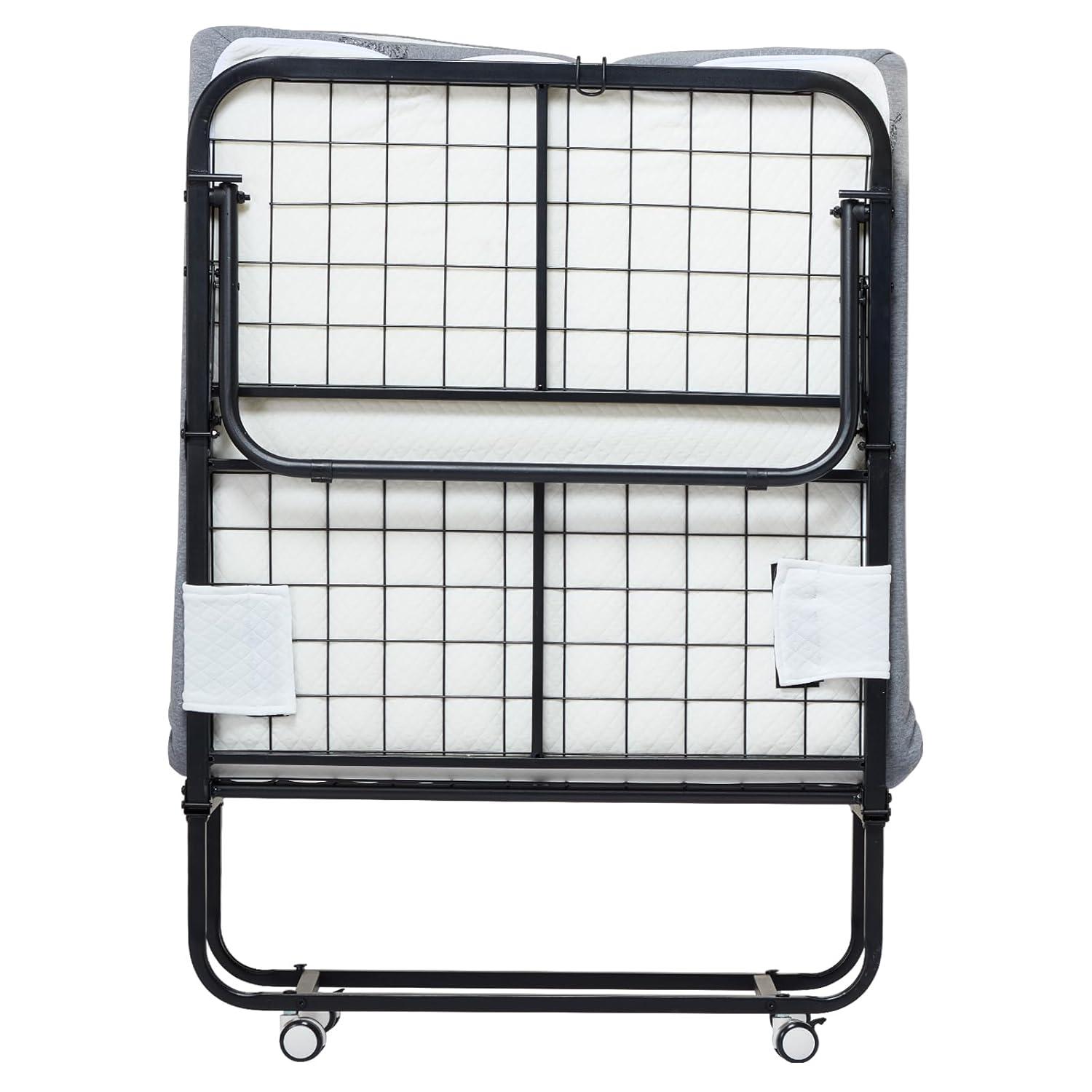 Rollaway Bed, Black Metal Frame, Outdoor Rocking Chair with White Cushion, 31 x 75 in. Folding Bed with 5 in. Mattress