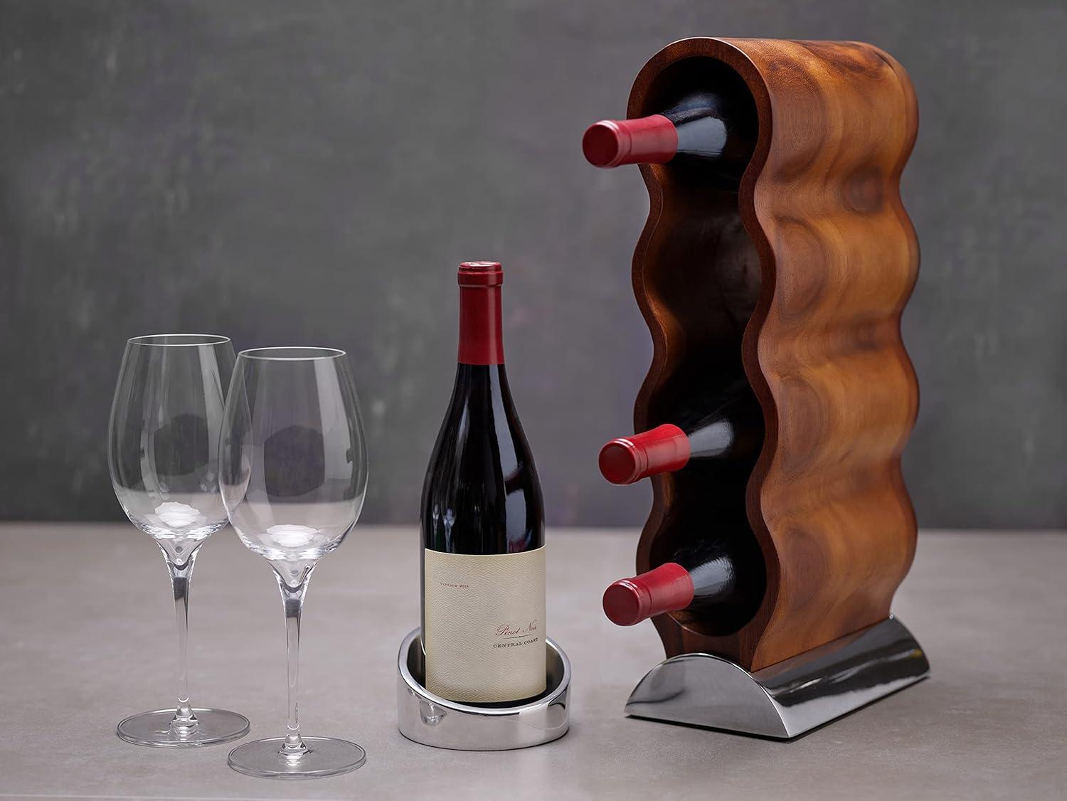 Nambé Tilt Winery Coaster - Angled Rim Alloy Drip Catcher & Bottle Holder - Sculptural Metal Table Accent, Chilled Bottle Rest & Counter Décor
