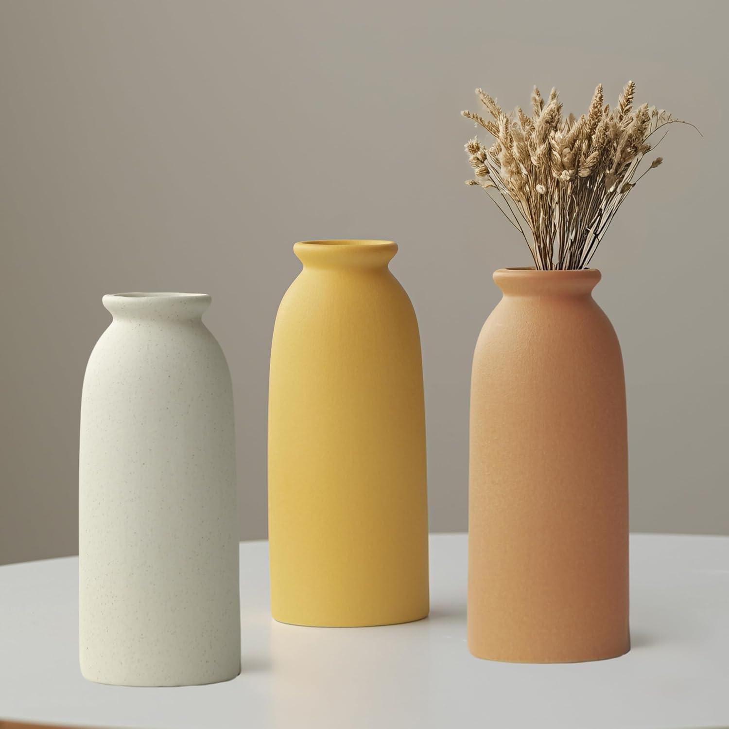 Latitude Run® Set Of 3 Multicolor Ceramic Vases For Home Decor, Farmhouse Style Centerpieces For Living Room, Table, Fireplace, Or Entryway (Blue Mix)