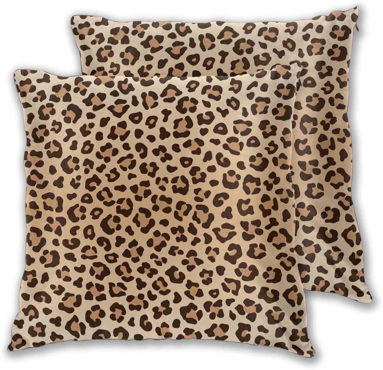 Leopard Skin Wild Animal Print Throw Pillow Cover Set of 2 Decorative Square Pillowcase Throw Cushion Case for Bedroom  Living Room  Sofa  Couch and Bed  18 x 18 Inches