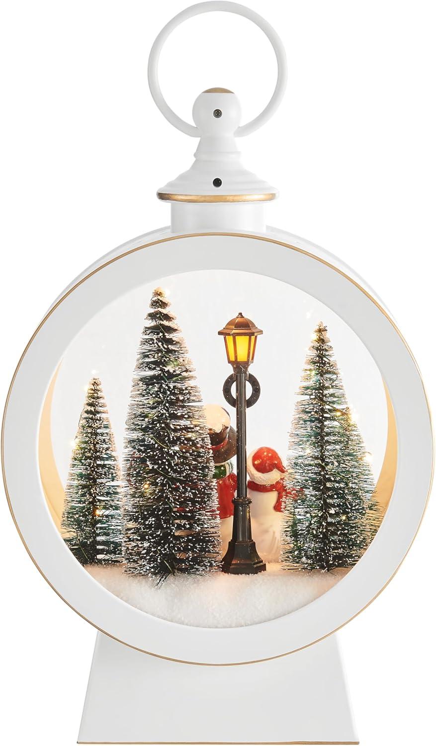 Danya B. Tabletop White Christmas Holiday Winter Snowman Scene Diorama Lighted Lantern Decoration - Oval