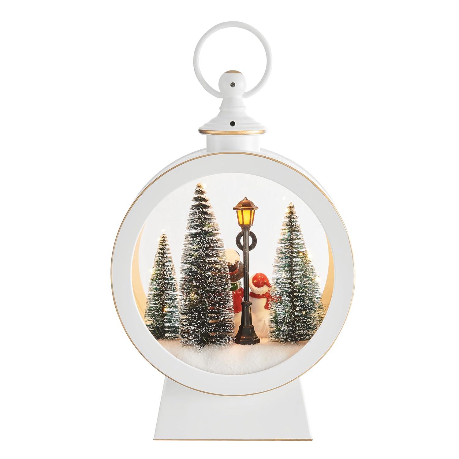 Danya B. Tabletop White Christmas Holiday Winter Snowman Scene Diorama Lighted Lantern Decoration - Oval