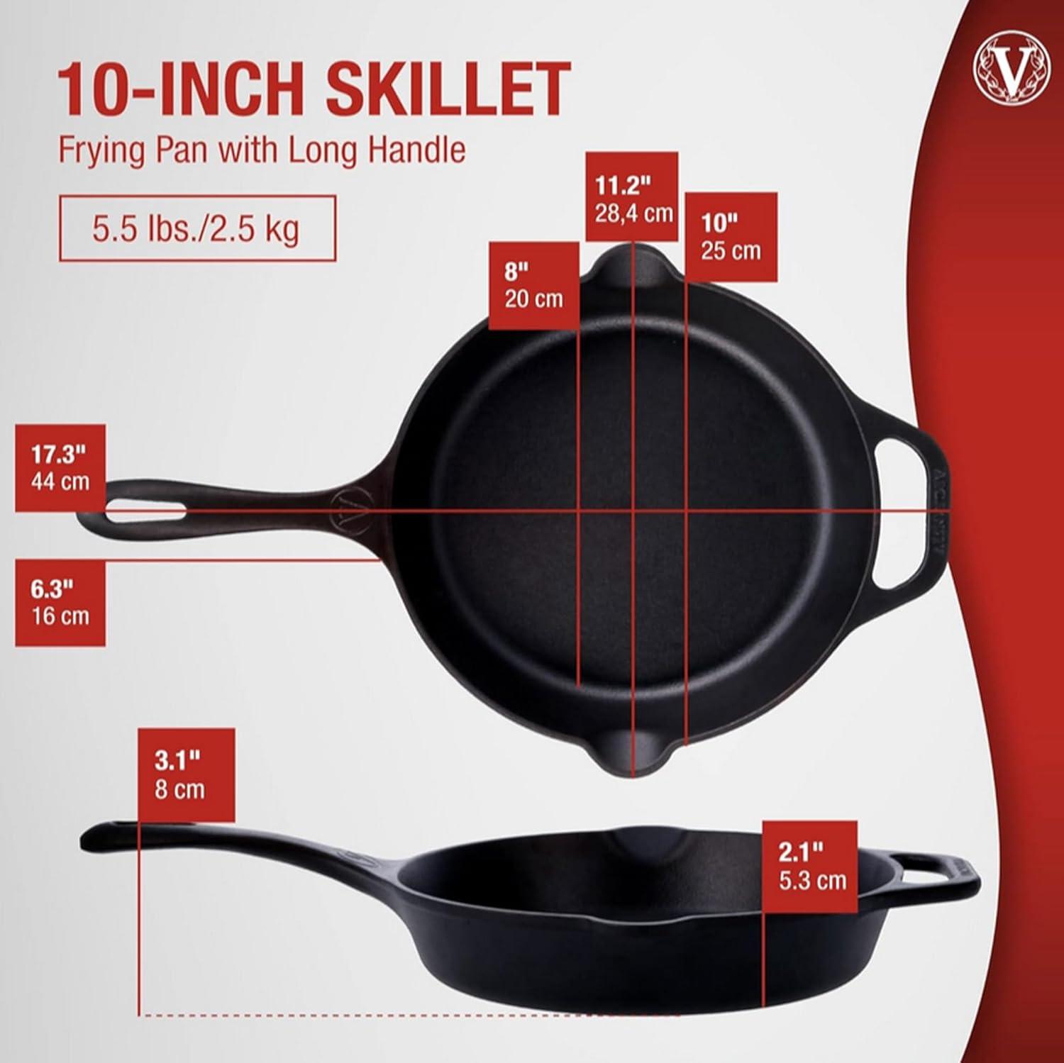 Victoria 10-Inch Cast Iron Skillet, Seasoned Cast Iron Frying Pan with Long Handle, Made in Colombia