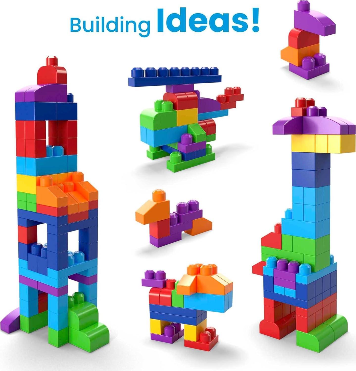 MEGA BLOKS Fisher-Price Toy Blocks Blue Big Building Bag with Storage (80 Pieces) for Toddler