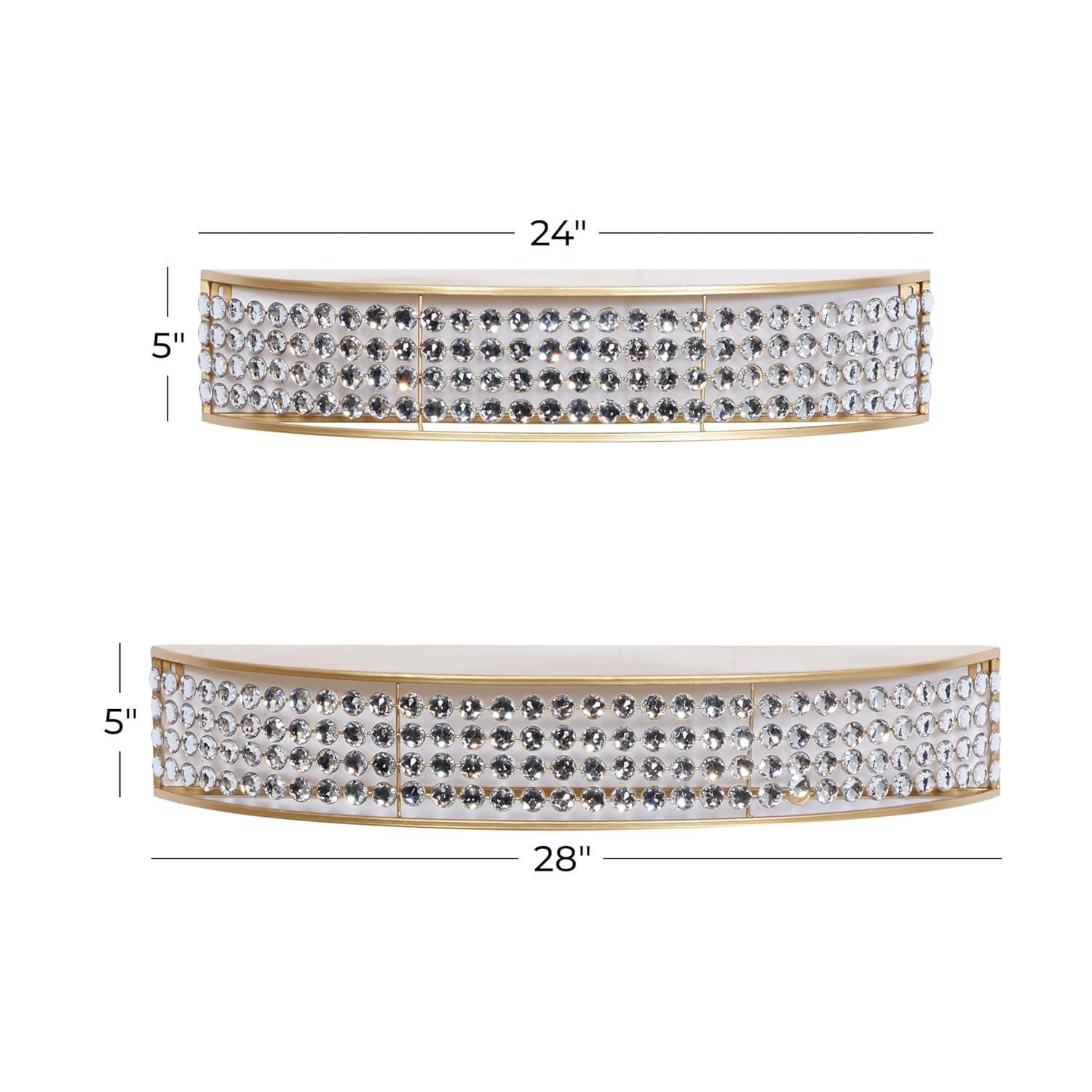 DecMode 5", 5"H Half-Moon 2-Tier Gold Wall Shelf with Crystal Embellishments (2 Count)