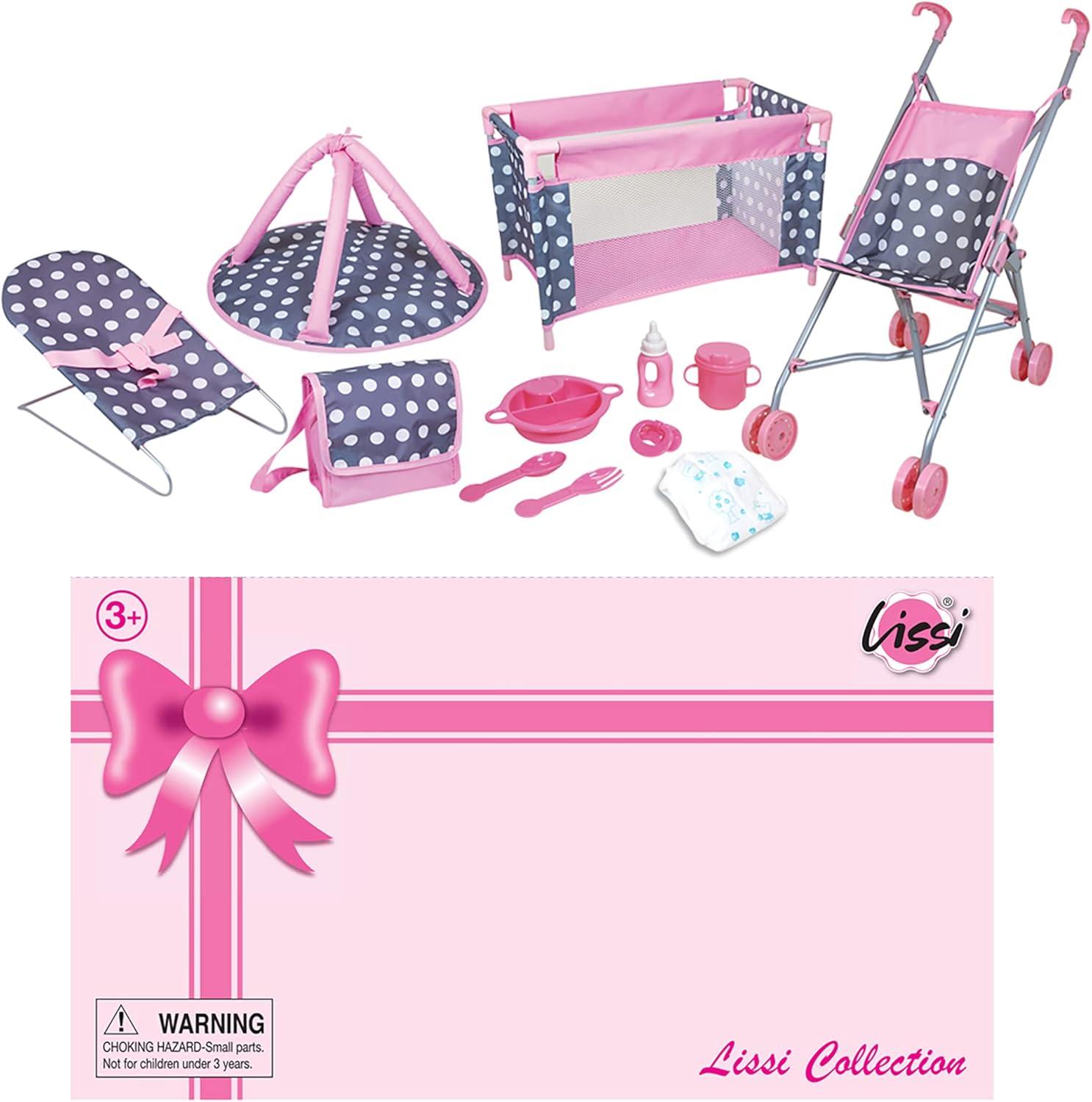 Lissi 5 Piece Baby Doll Deluxe Nursery Play Set w/ 8 Accessories