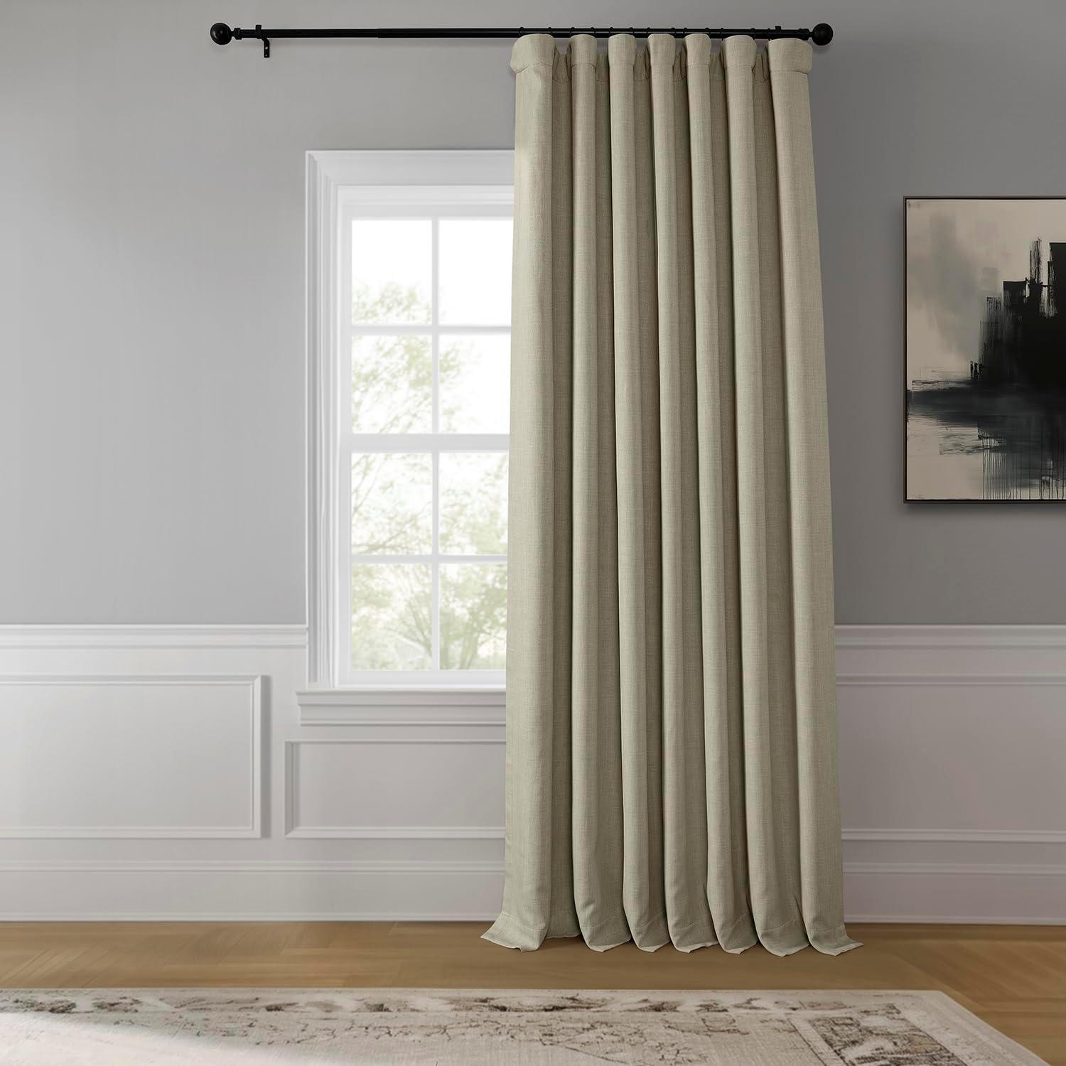 Oatmeal Faux Linen Extra Wide Room Darkening Curtain (1 Panel), Oatmeal, 100W X 108L