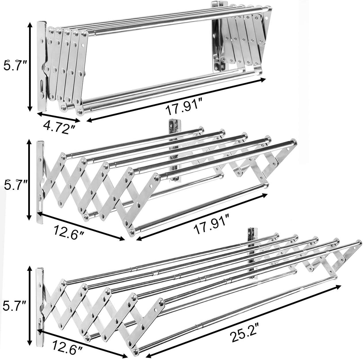 JASODI F07TG7H1NK Stainless Steel Space-Saving Towel Rack, Wall Mounted Retractable Huge Capacity Drying Rack