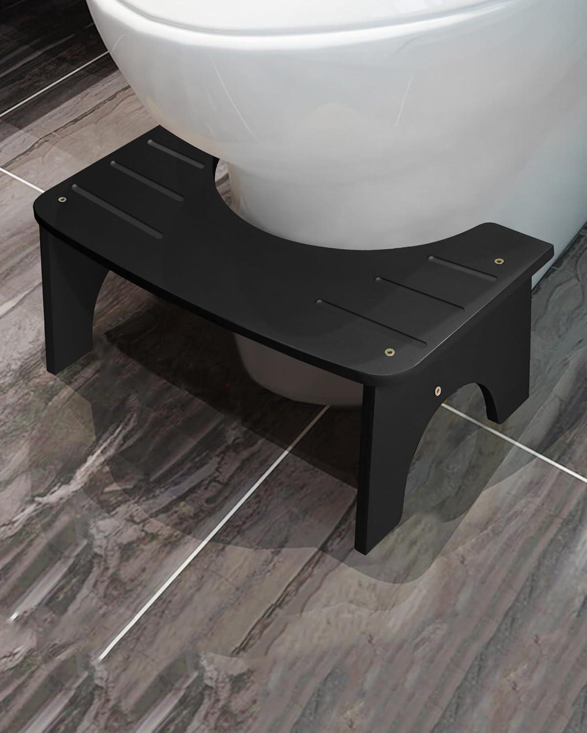 Bamboo Toilet Stool for Adults, 6.5" Toilet Stool Squat Adult Kids, Portable Simple Curve Squat Toilet Potty Stool, Non-Slip Poop Stool for Bathroom, Improve Squatting Posture and Comfort (Wood)