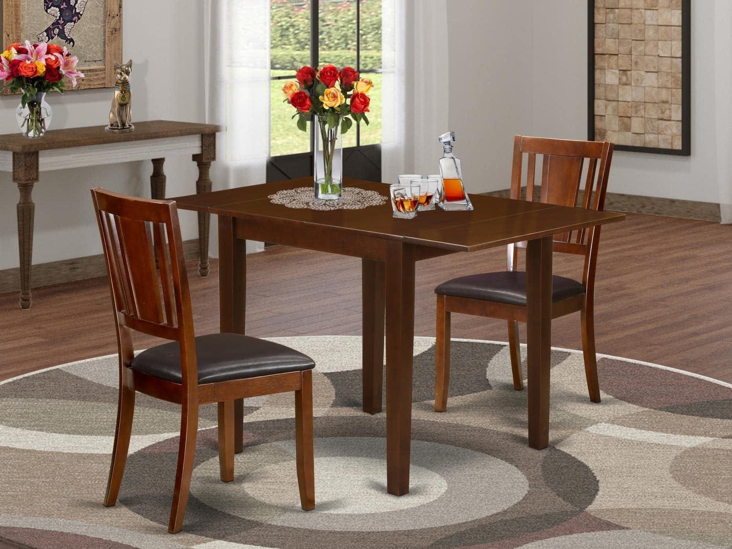 East West Furniture Norden 3-piece Dining Set with Leather Chairs in Mahogany