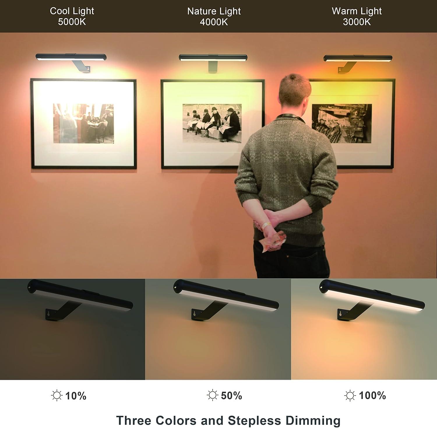 Wireless Picture Lights Rechargeable with 4000mAh Battery,Painting Lights Art Ddisplay Light with Remote Control,3 Lighting and Dimmable,Full Metal Led Accent Light for Picture Dartboard