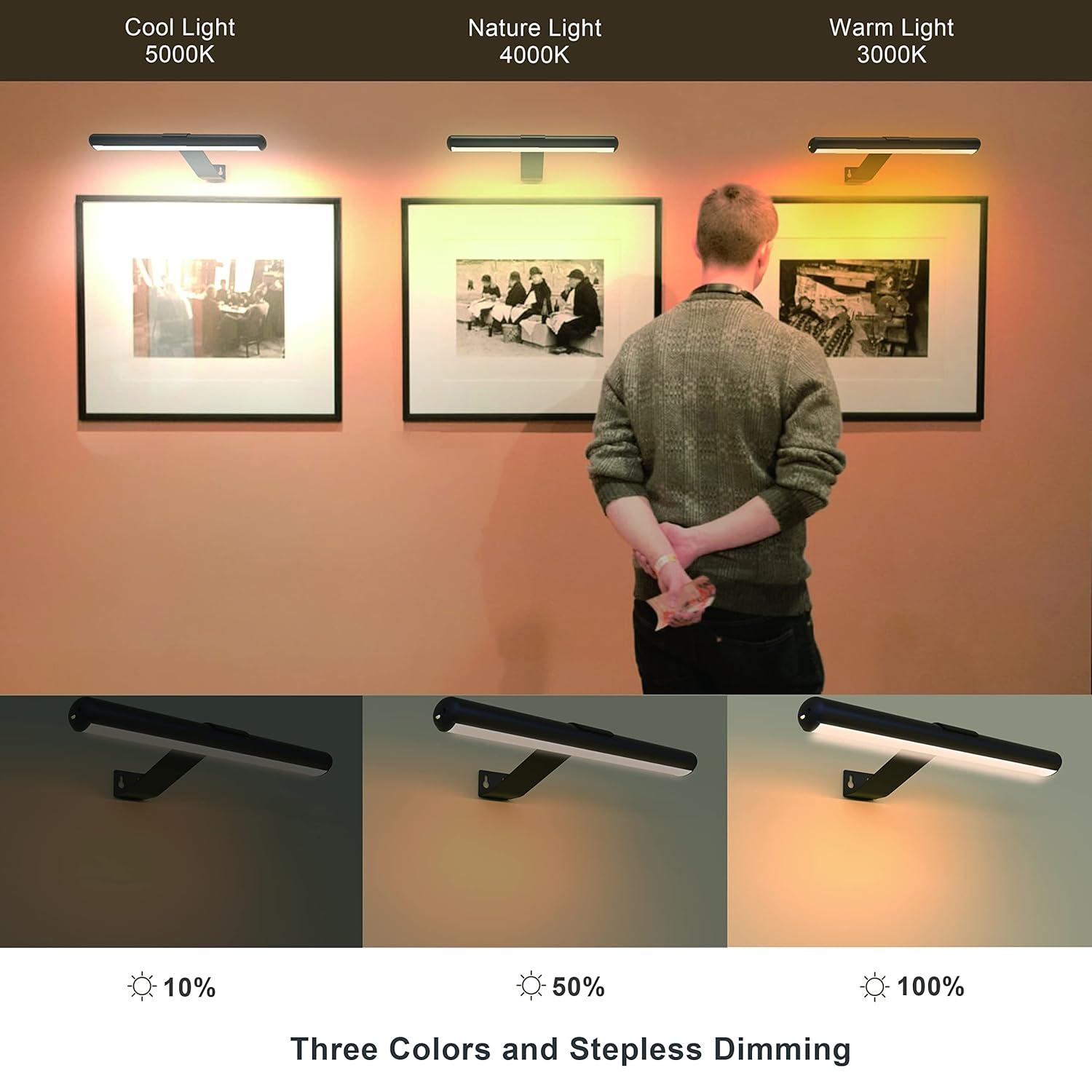 Wireless Picture Lights Rechargeable with 4000mAh Battery,Painting Lights Art Ddisplay Light with Remote Control,3 Lighting and Dimmable,Full Metal Led Accent Light for Picture Dartboard