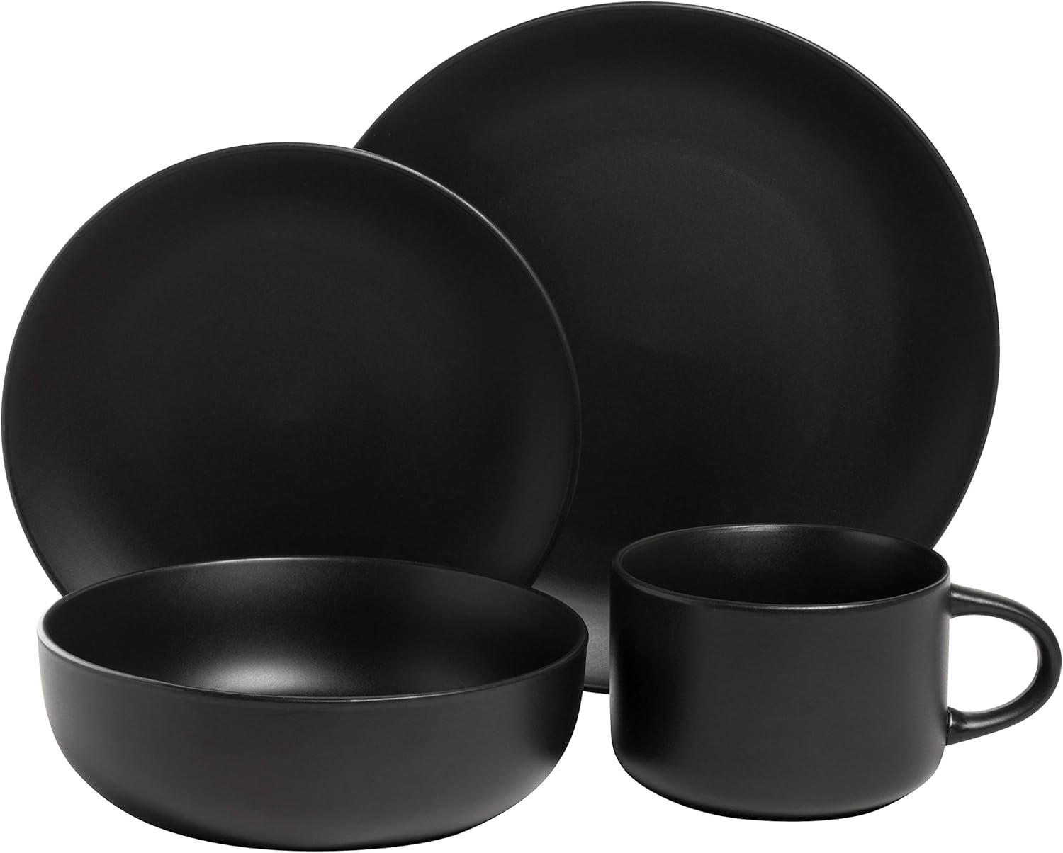 Black Matte Ceramic 16-Piece Dinnerware Set, Service for 4