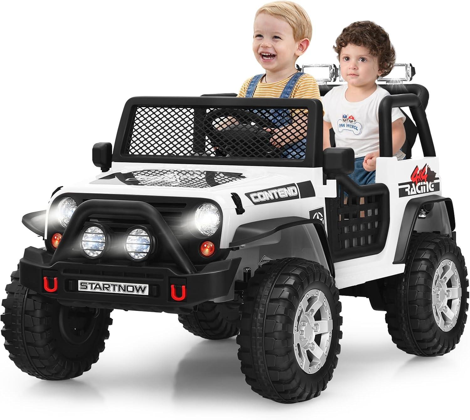 Costway 12V Kids Ride On Truck Remote Control Electric Car with Lights&Music White