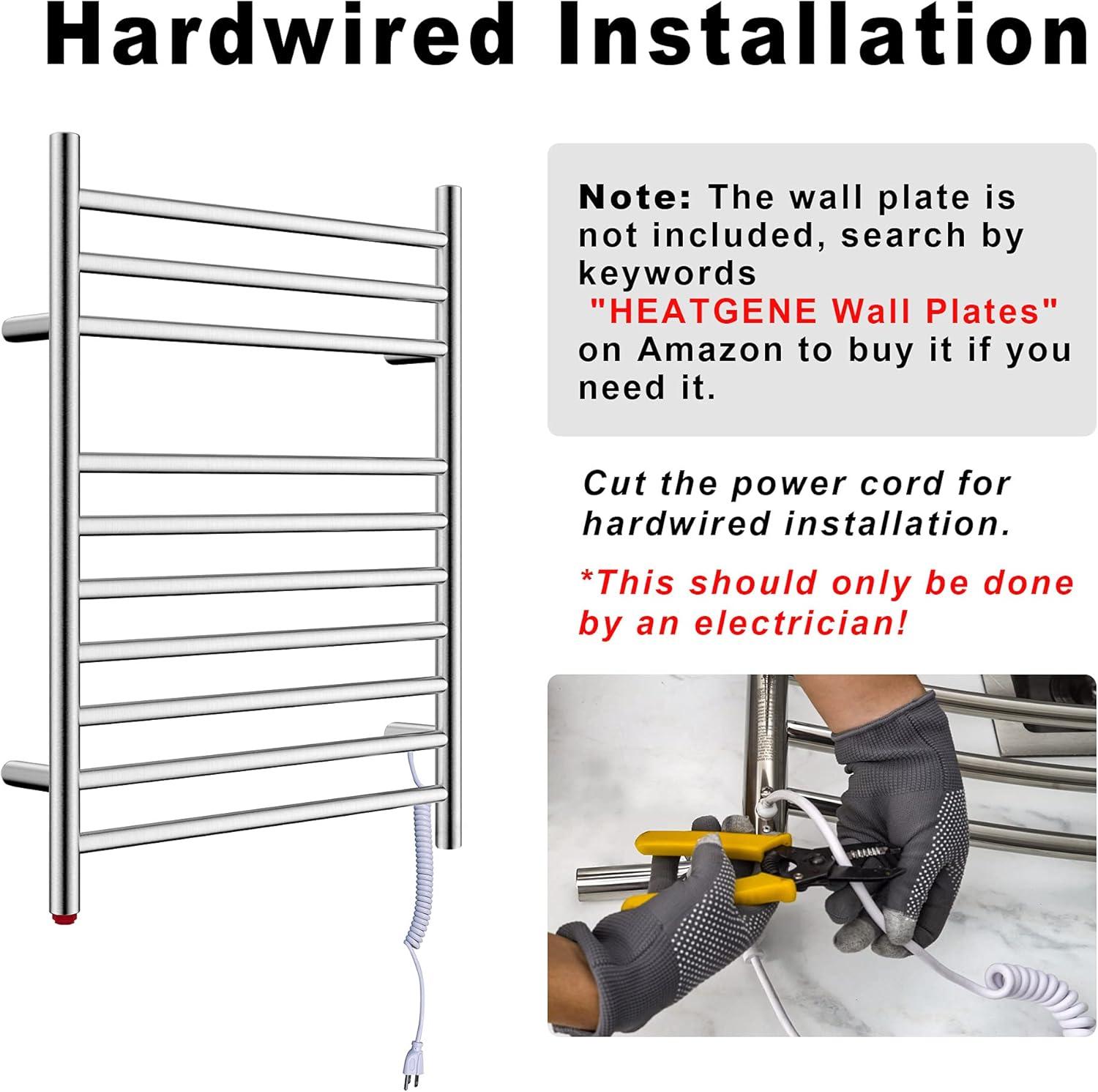 HEATGENE Towel Warmer, Heated Towel Warmer Rack, Wall-Mounted Hardwired/Plug-in Electric Towel Warmers for Bathroom, Hot Towel Rails - Matte Black