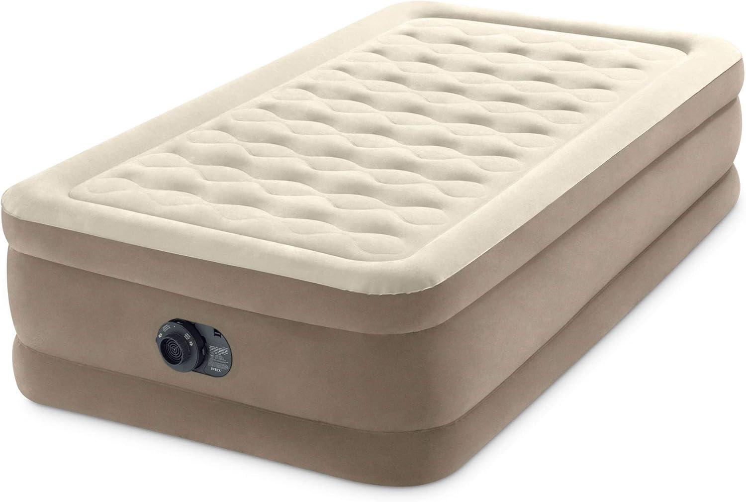 Intex Ultra Plush Fiber Tech Airbed Mattress with Built in Pump