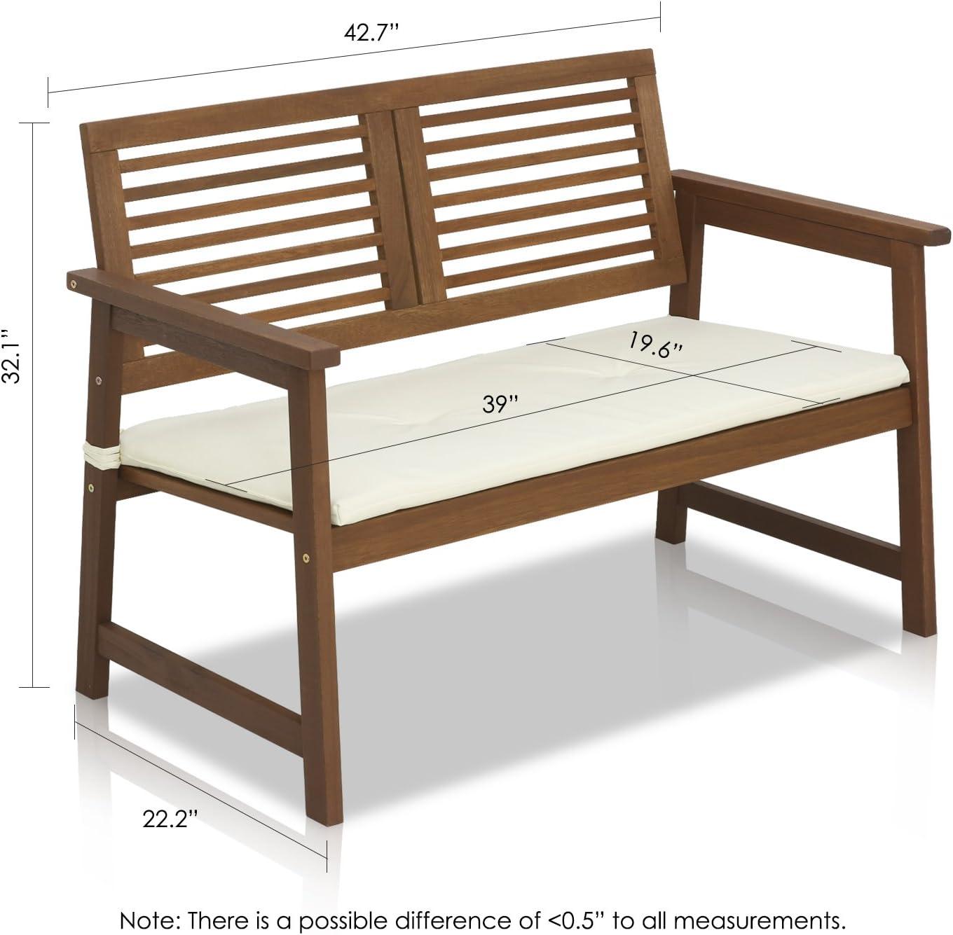 Tioman Teak Oil Hardwood Outdoor Bench with Beige Cushion