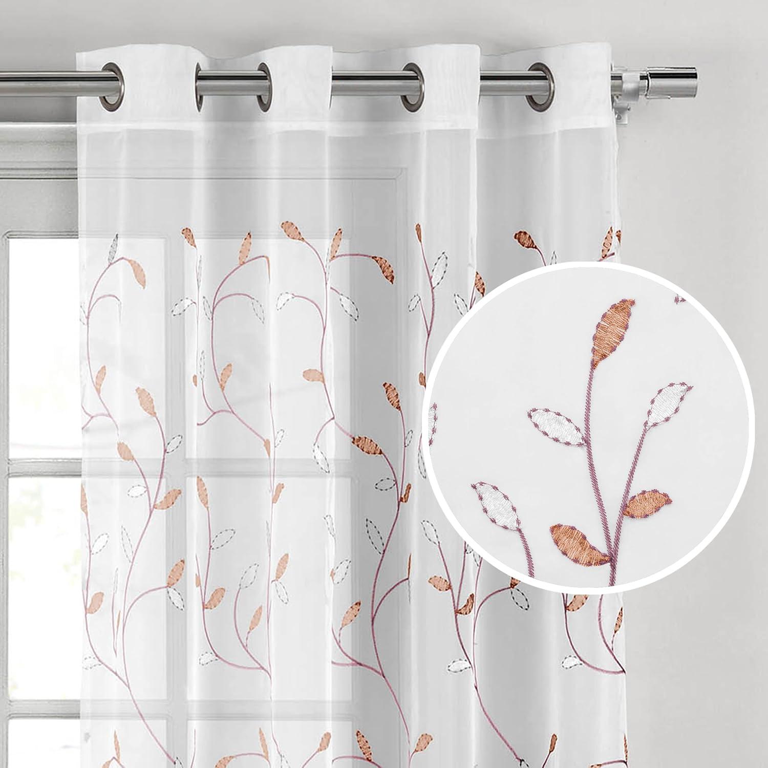 Grommet Curtain Panel, Embroidered Sheer Extra-Wide, Pink 54" x 63"