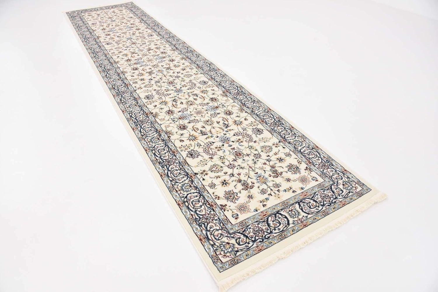 Ivory Floral Synthetic Runner Rug with Persian Motif