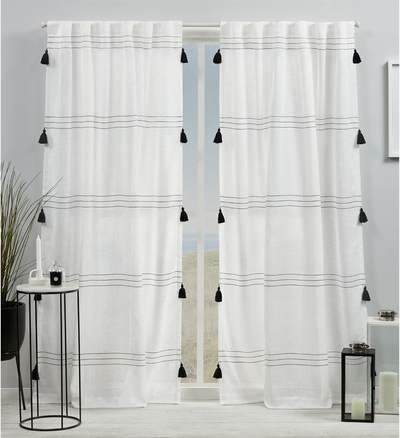 84"x54" Demi Light Filtering Curtain Panel with Tassels Black - Exclusive Home