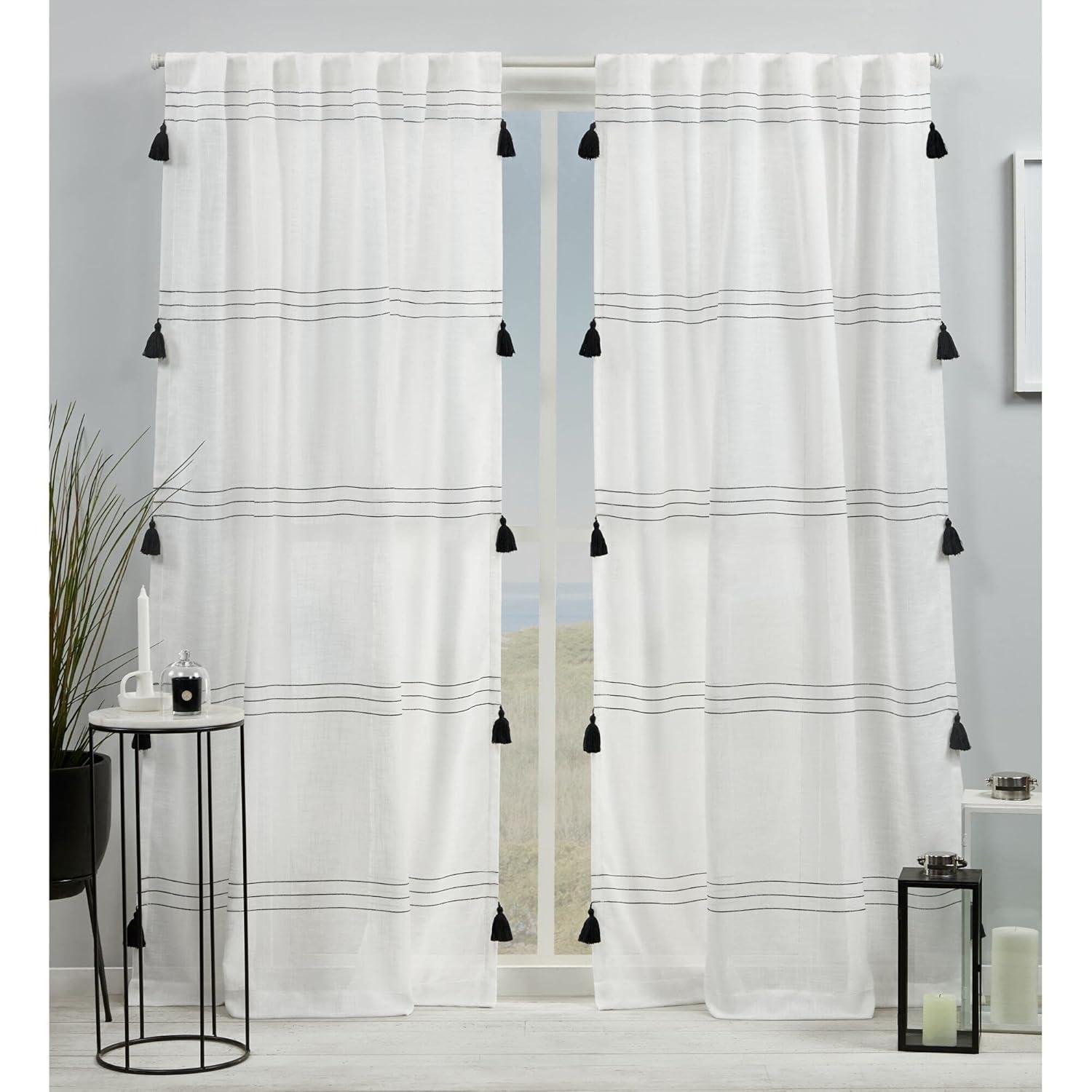 84"x54" Demi Light Filtering Curtain Panel with Tassels Black - Exclusive Home