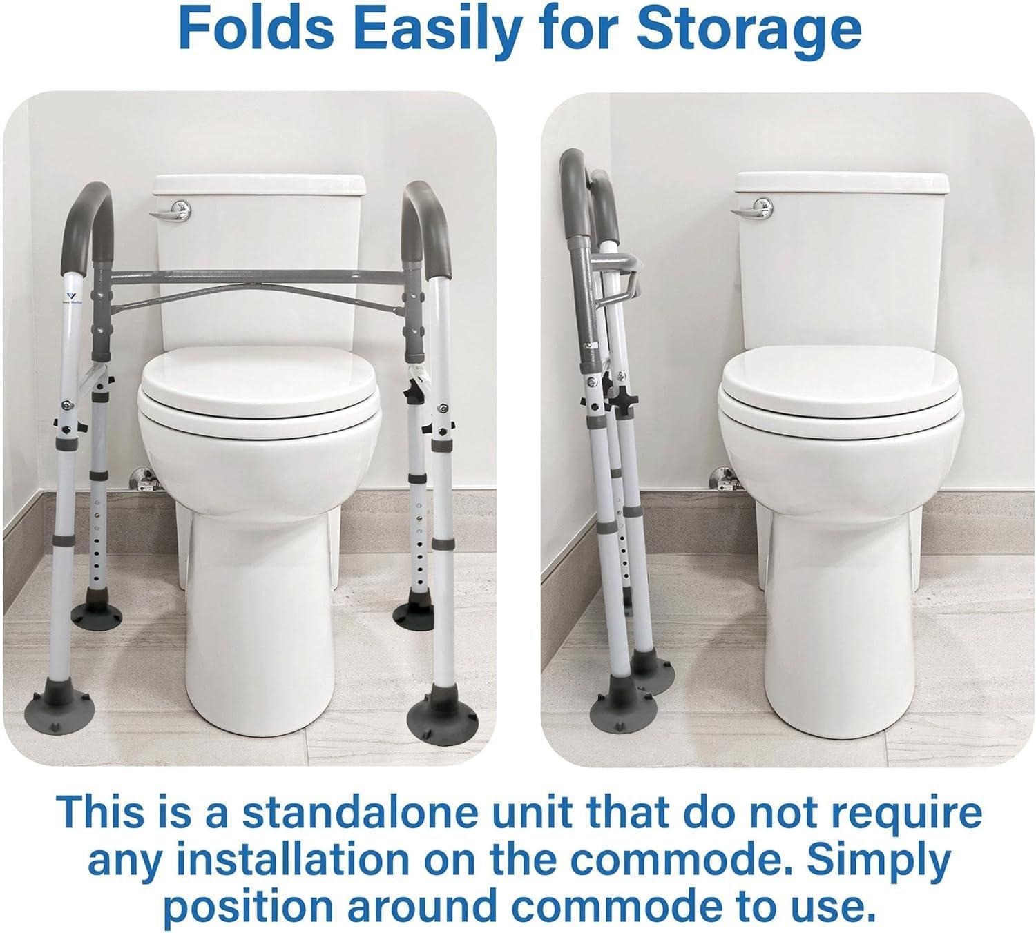 Adjustable Gray Metal Folding Safety Toilet Rail