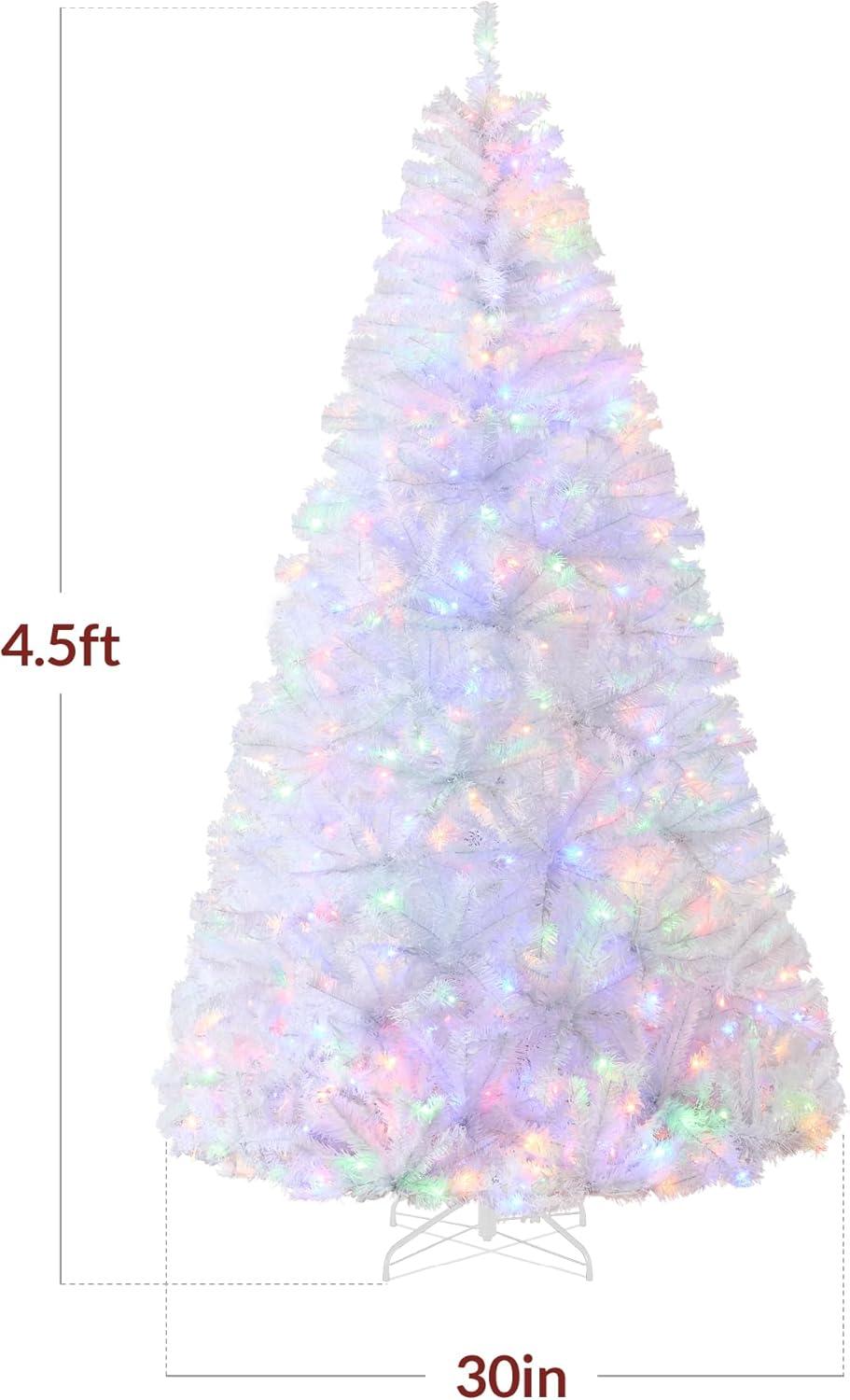 Best Choice Products 4.5ft Pre-Lit Premium Hinged Artificial White Christmas Pine Tree w/ 200 Multicolor Lights, Stand