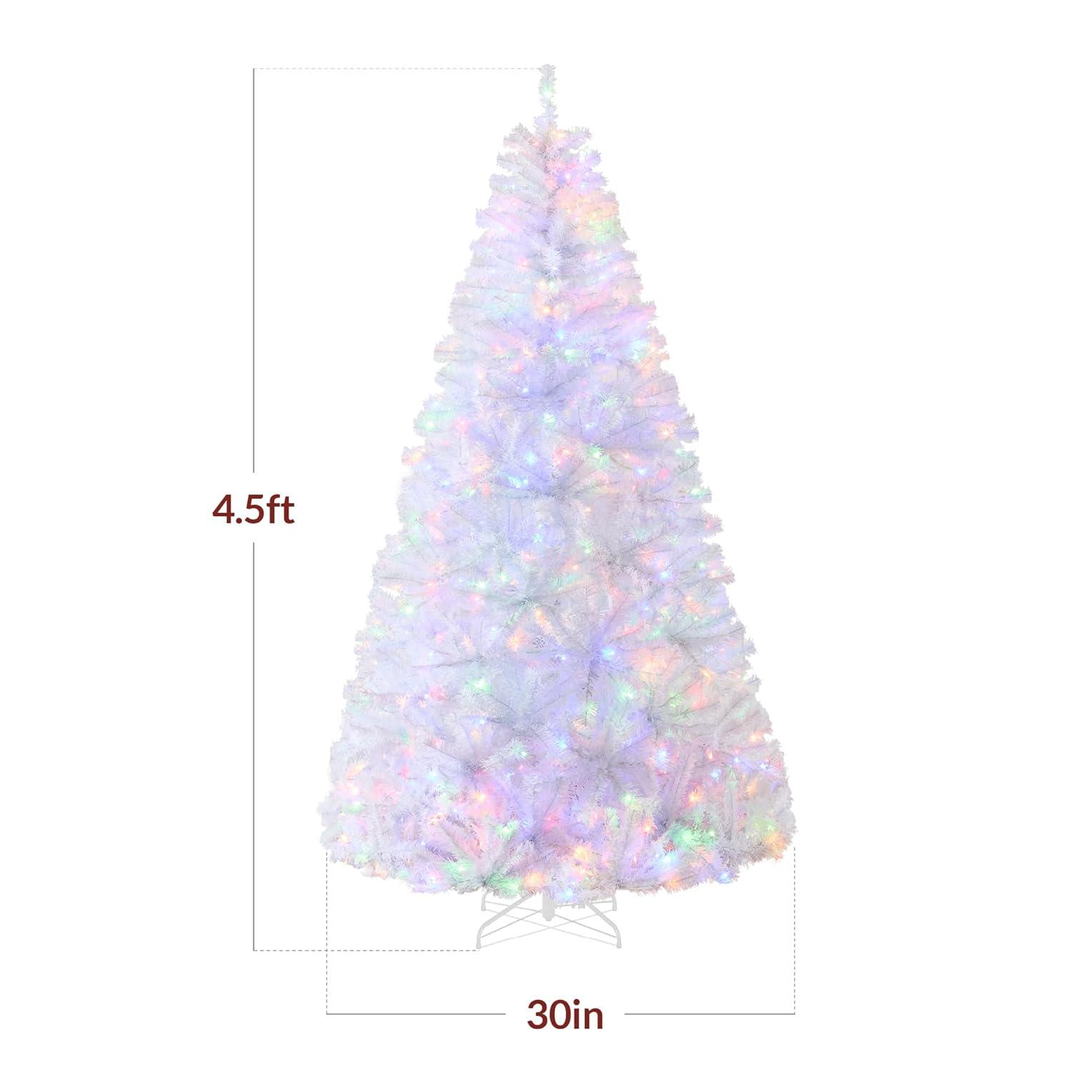 Best Choice Products 4.5ft Pre-Lit Premium Hinged Artificial White Christmas Pine Tree w/ 200 Multicolor Lights, Stand