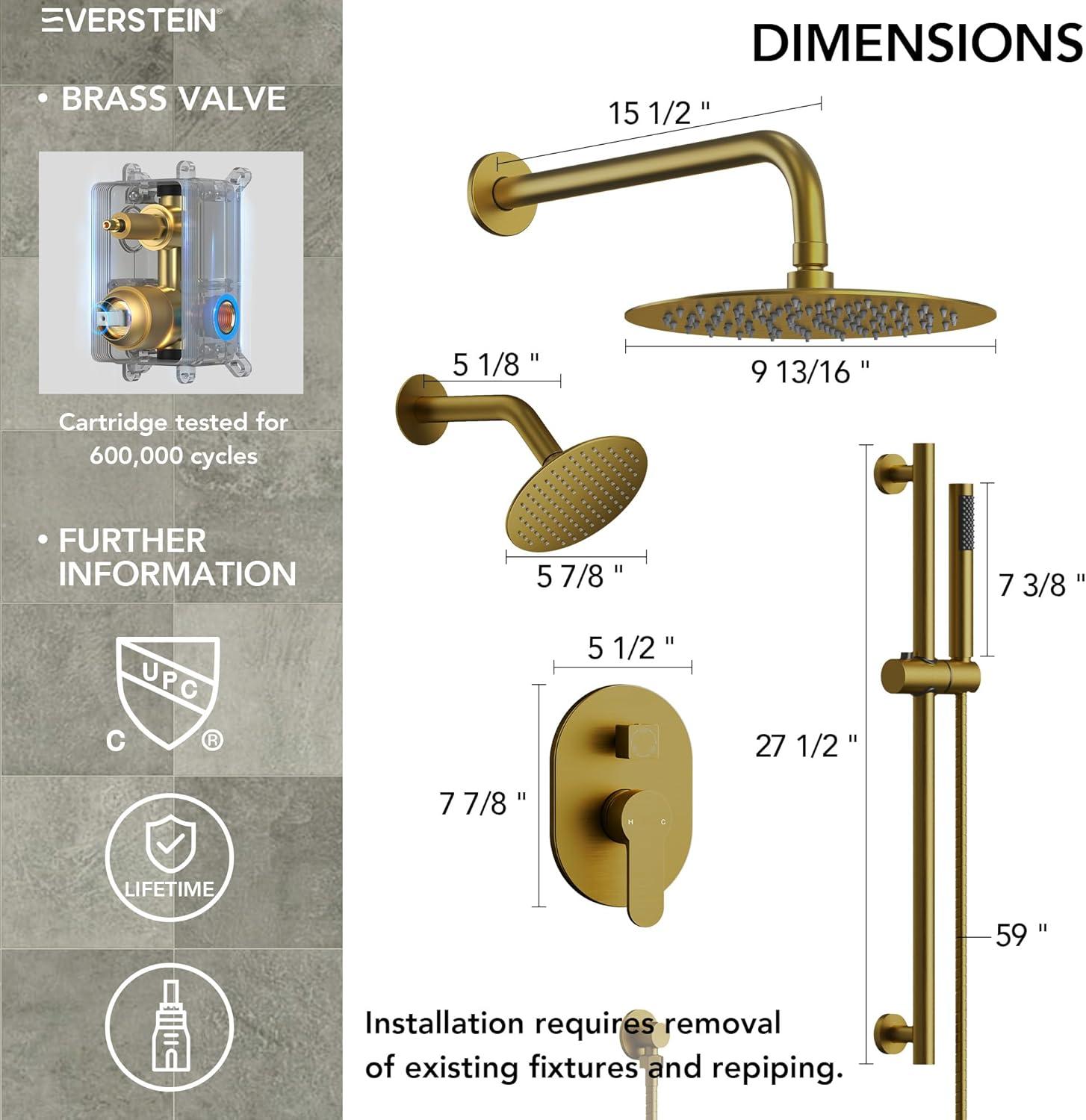DualJetSpa 3-Function Round 10" & 6" Dual Shower Faucet System with Pressure Balancing Rough-In Valve