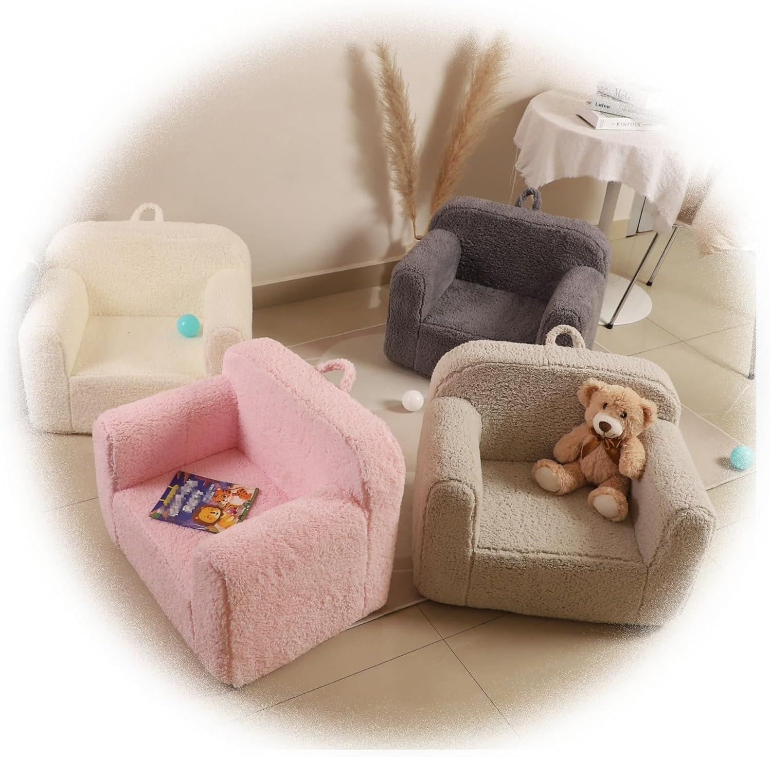 Gray Sherpa Foam Armchair for Kids