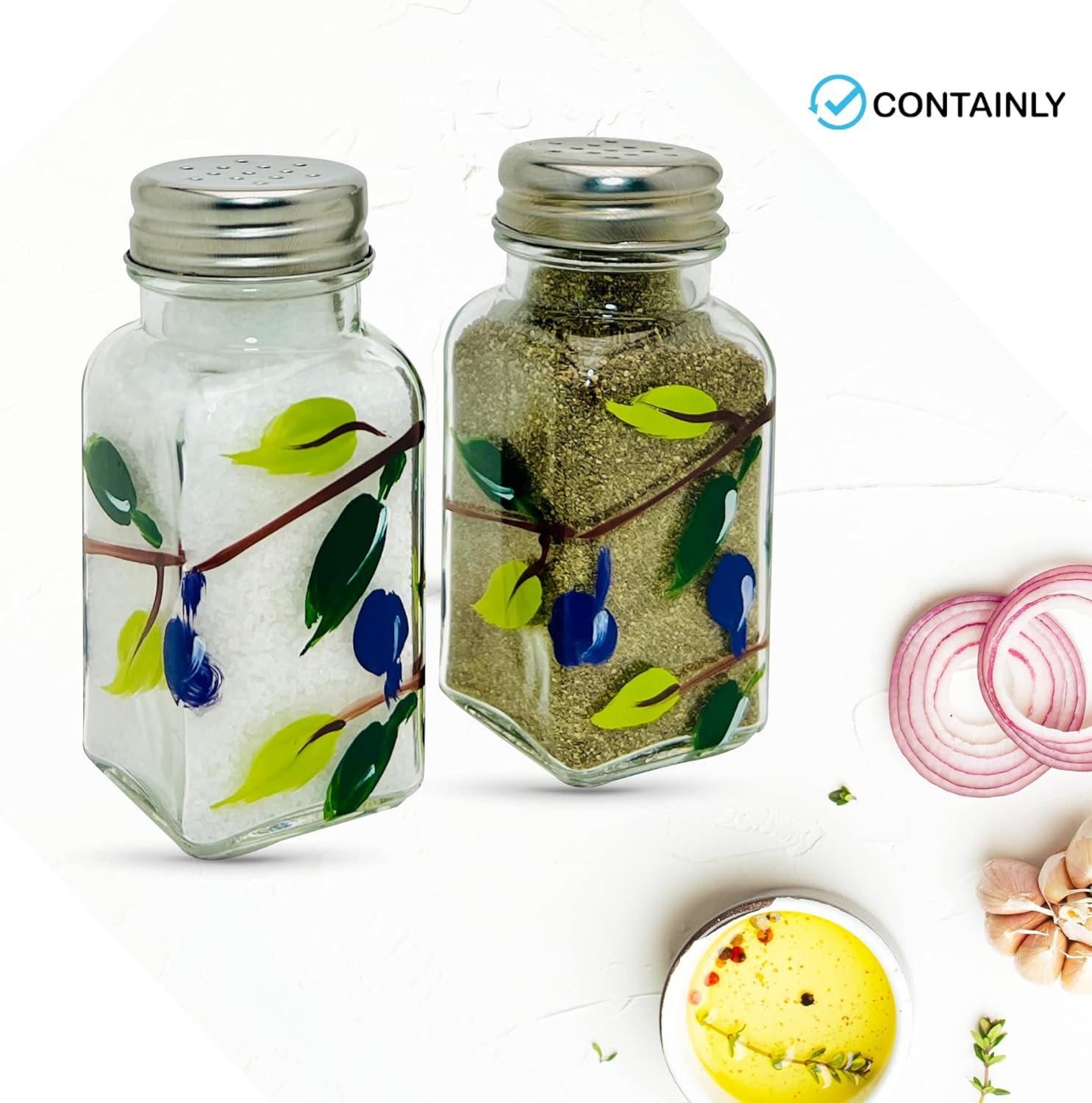 Hand Painted Glass Olive Branch Salt and Pepper Shakers Set