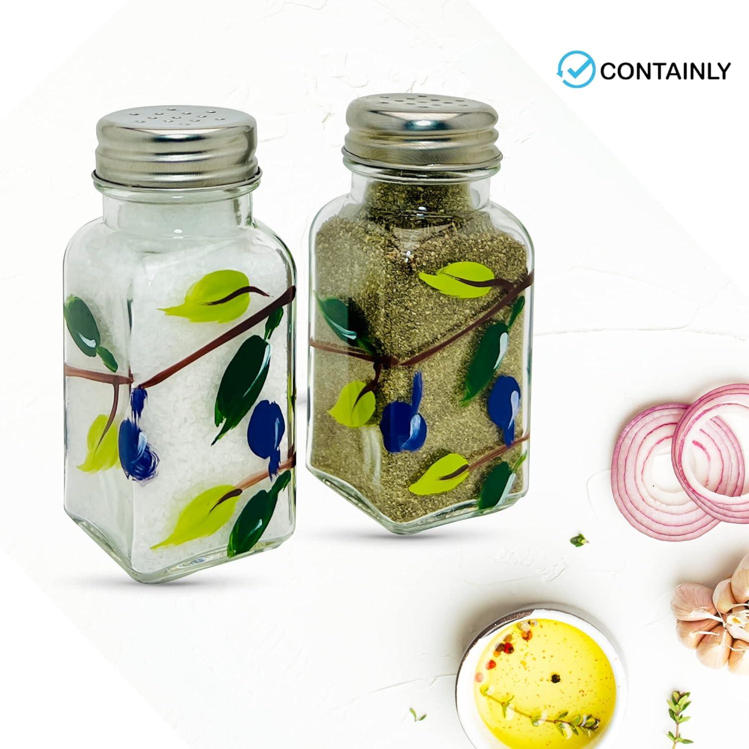 Hand Painted Glass Olive Branch Salt and Pepper Shakers Set