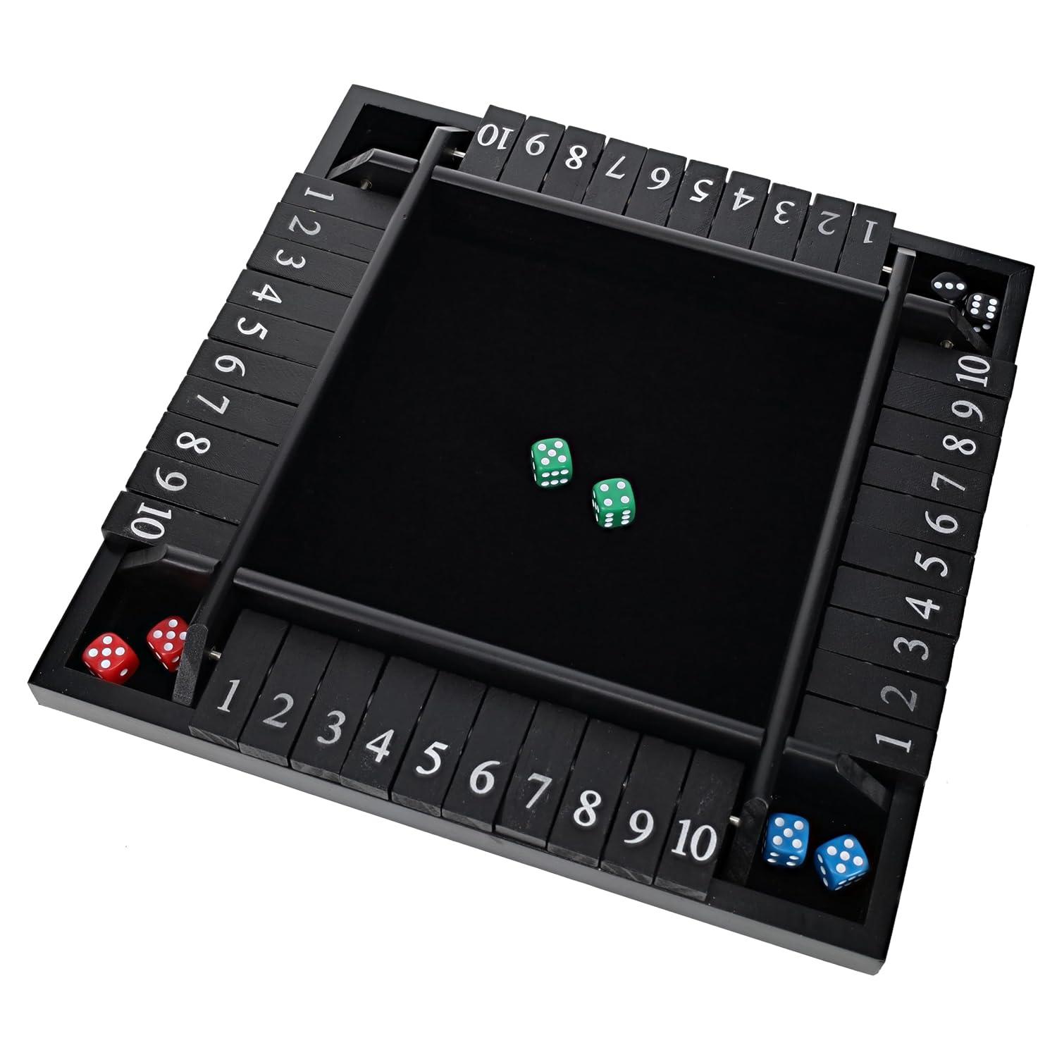 WE Games 4 Player Travel Shut The Box Board Game, Black Stain, 8.5 in.