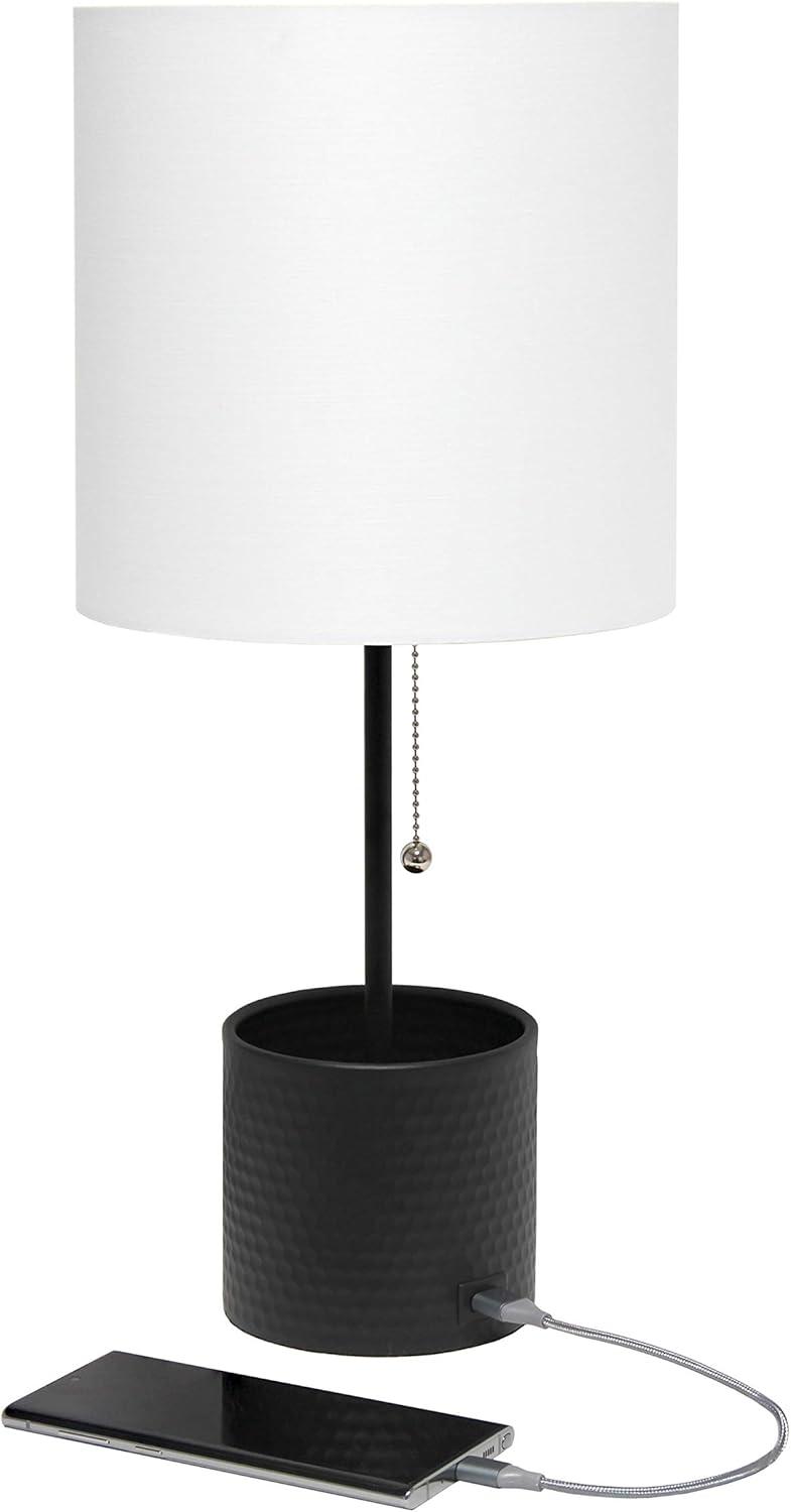 Hammered Metal Organizer Table Lamp with USB Charging Port and Fabric Shade - Simple Designs