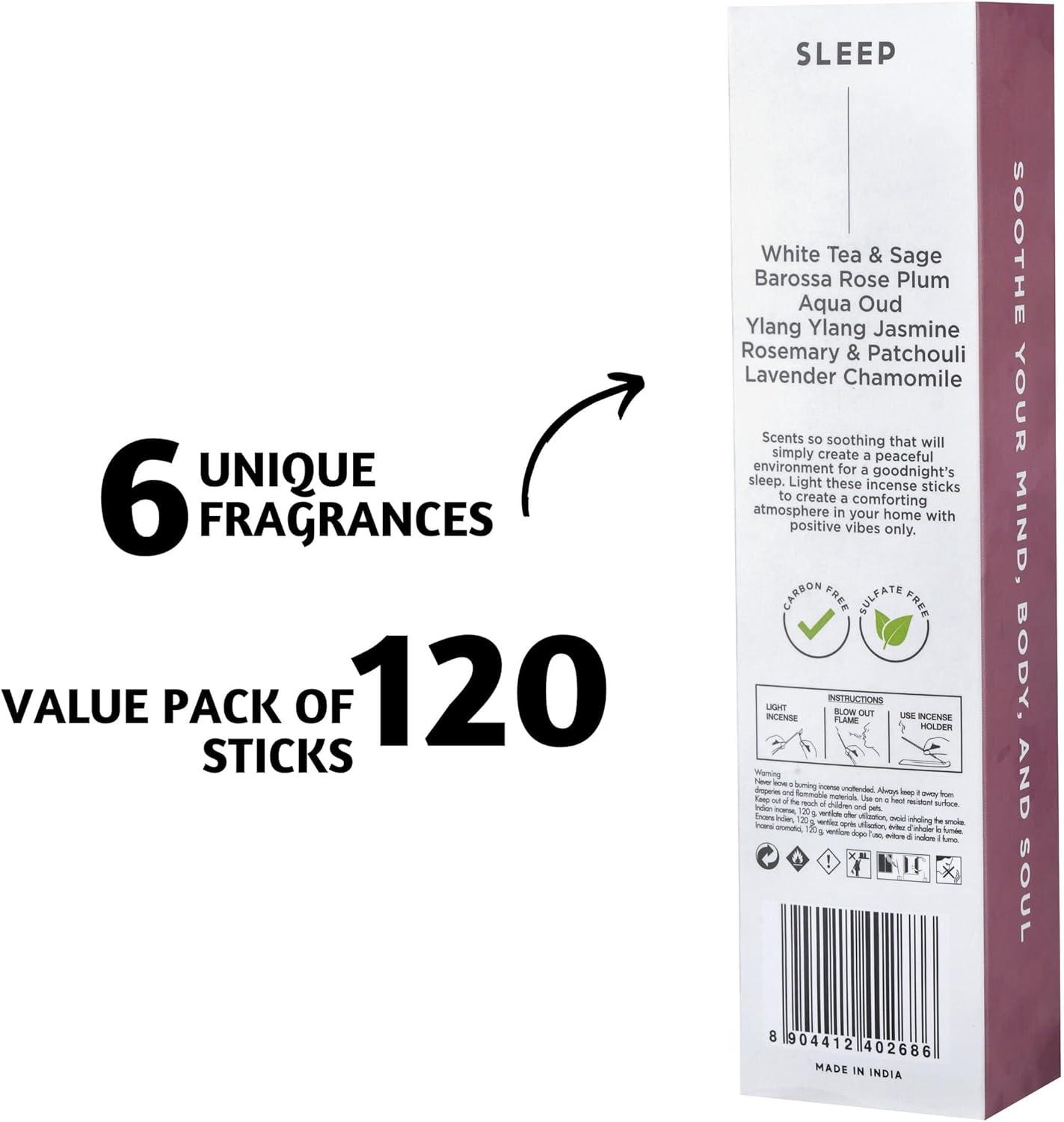 Folkulture Incense Sticks, Set of 6 (120 Sticks) - Rosemary, Jasmine, Lavender, Sage, Sleep Incense Sticks, Insence Sticks Variety Pack - Insense Sticks, Natural and Non Toxic (Sleep)