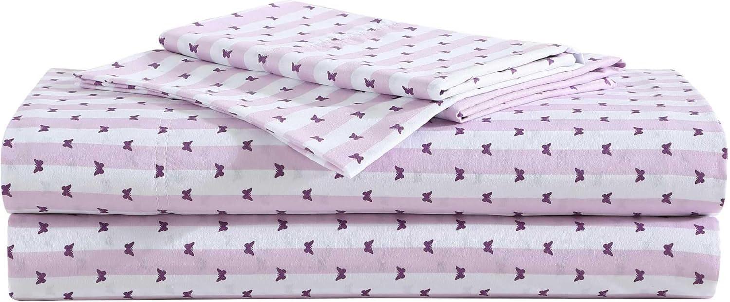 Butterfly Stripe Purple Full Microfiber Sheet Set