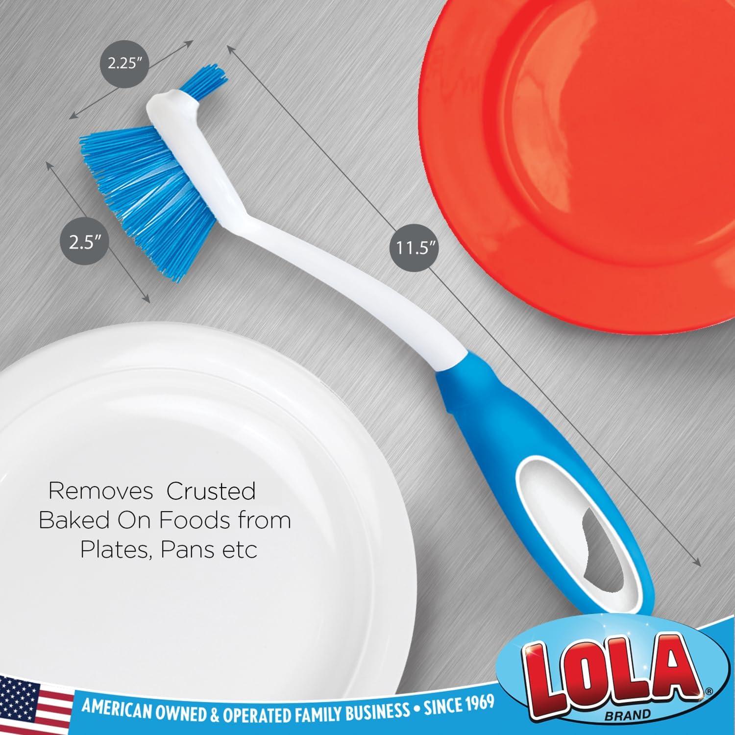 LOLA Pro Dish Brush W/ Comfort Non-Slip Rubber Handle, Built-In Food Scraper - 1 CT