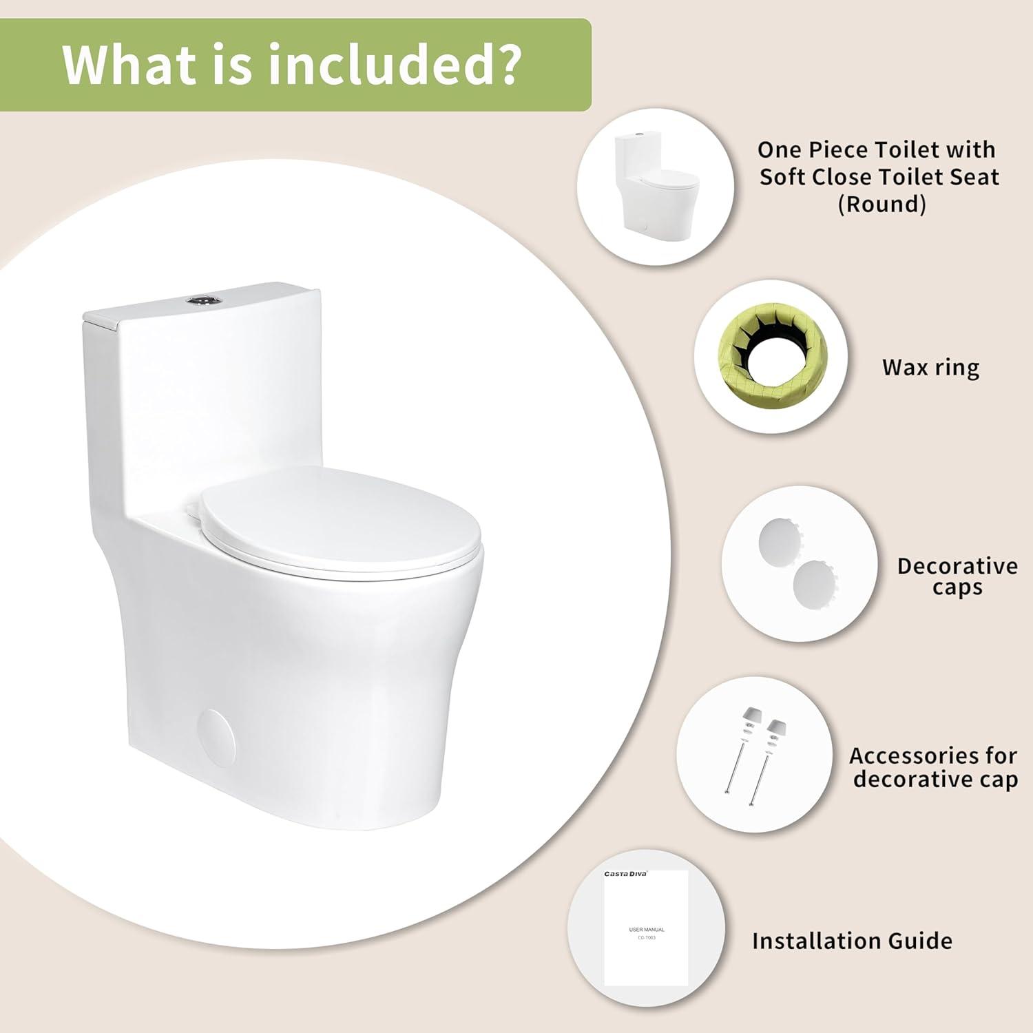 Dual-Flush Round One-Piece Toilet with Glazed Surface Comfort Seat Height Modern Toilet (Seat Included)