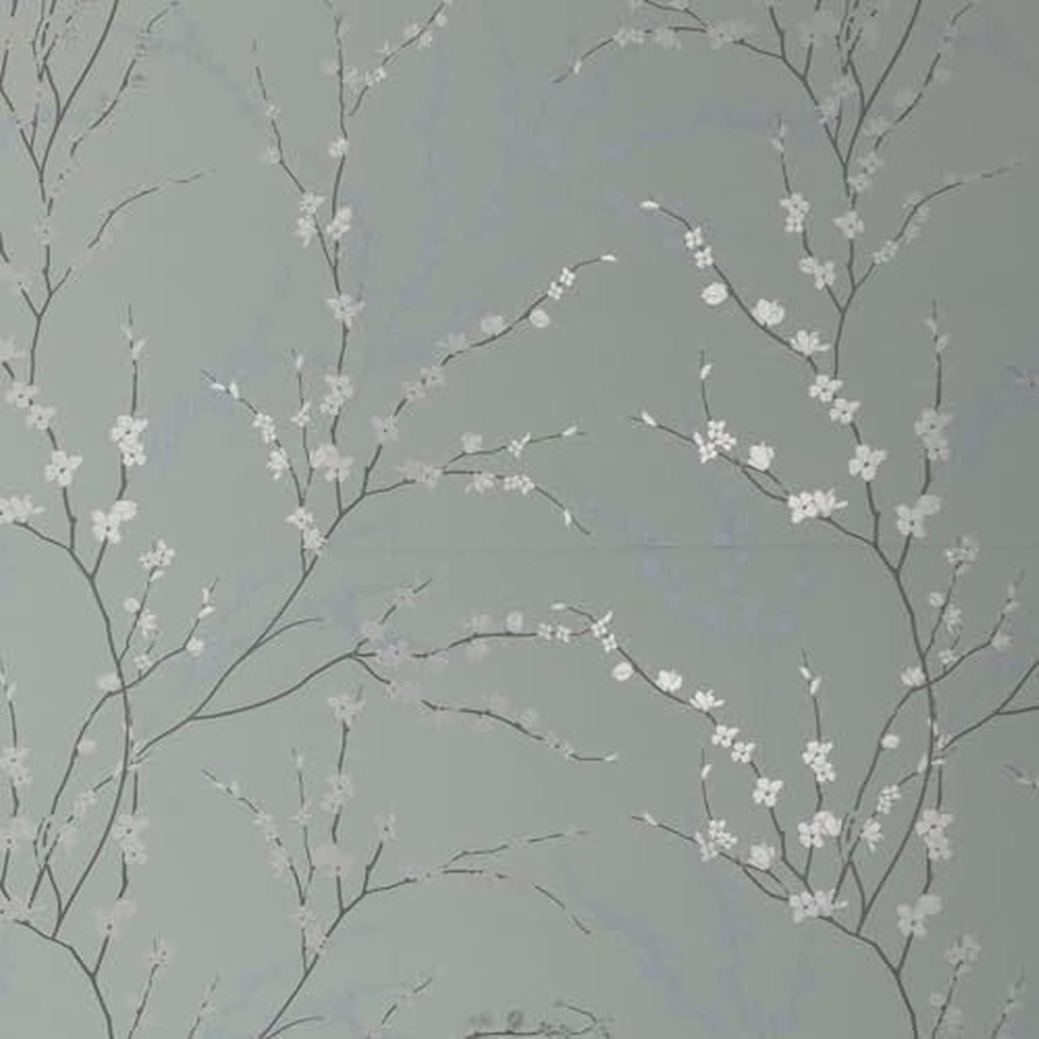 Main Street 8-Pack 16" x 24" Wallpaper Panels. Sage Green Floral Peel and Stick Wallpaper Sheets in West Coast Branch Print. Renter-Friendly Wallpaper for Home