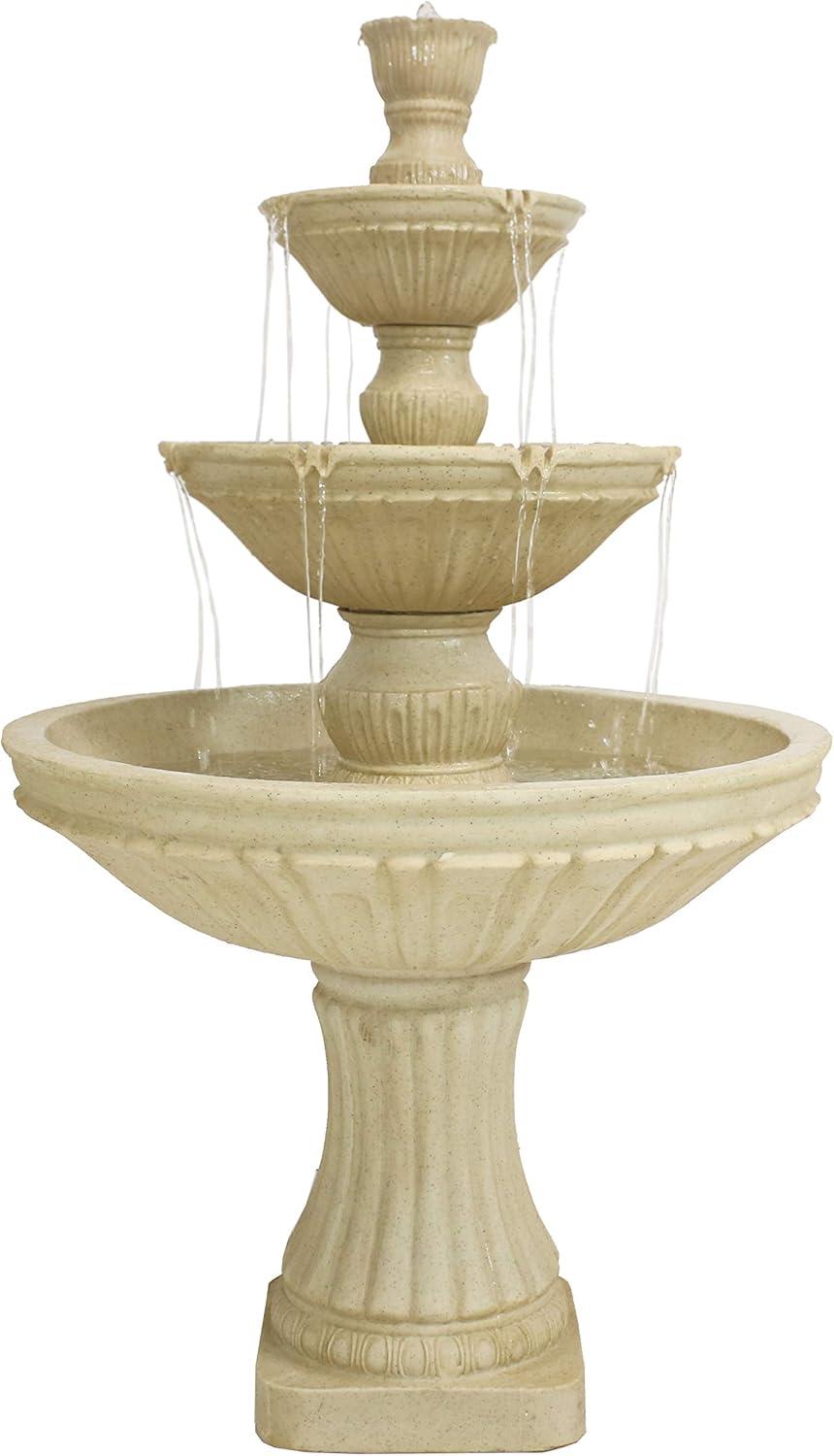 Sunnydaze 55"H Electric Polystone Classic Style 3-Tier Designer Outdoor Water Fountain, White Finish