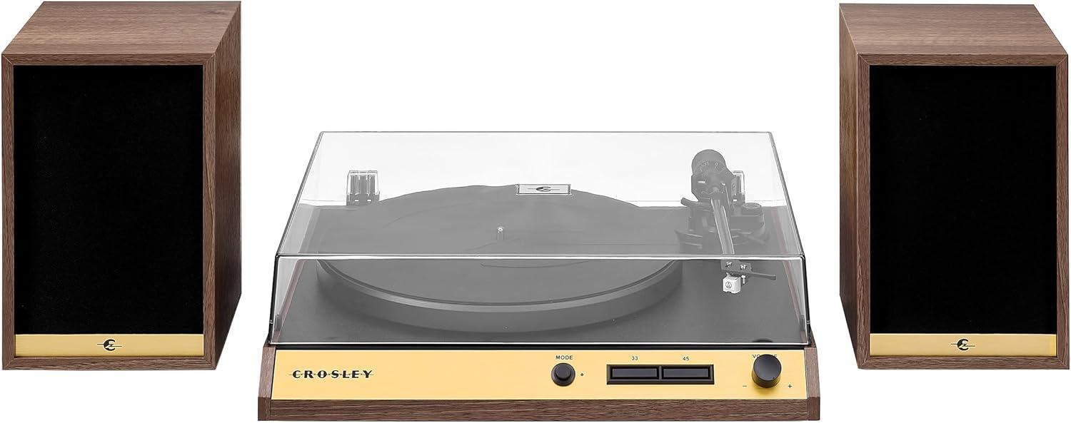 Crosley C72 Bluetooth Vinyl Record Player 120W Speakers, 2-Speed Belt-Drive Turntable, Anti-skate