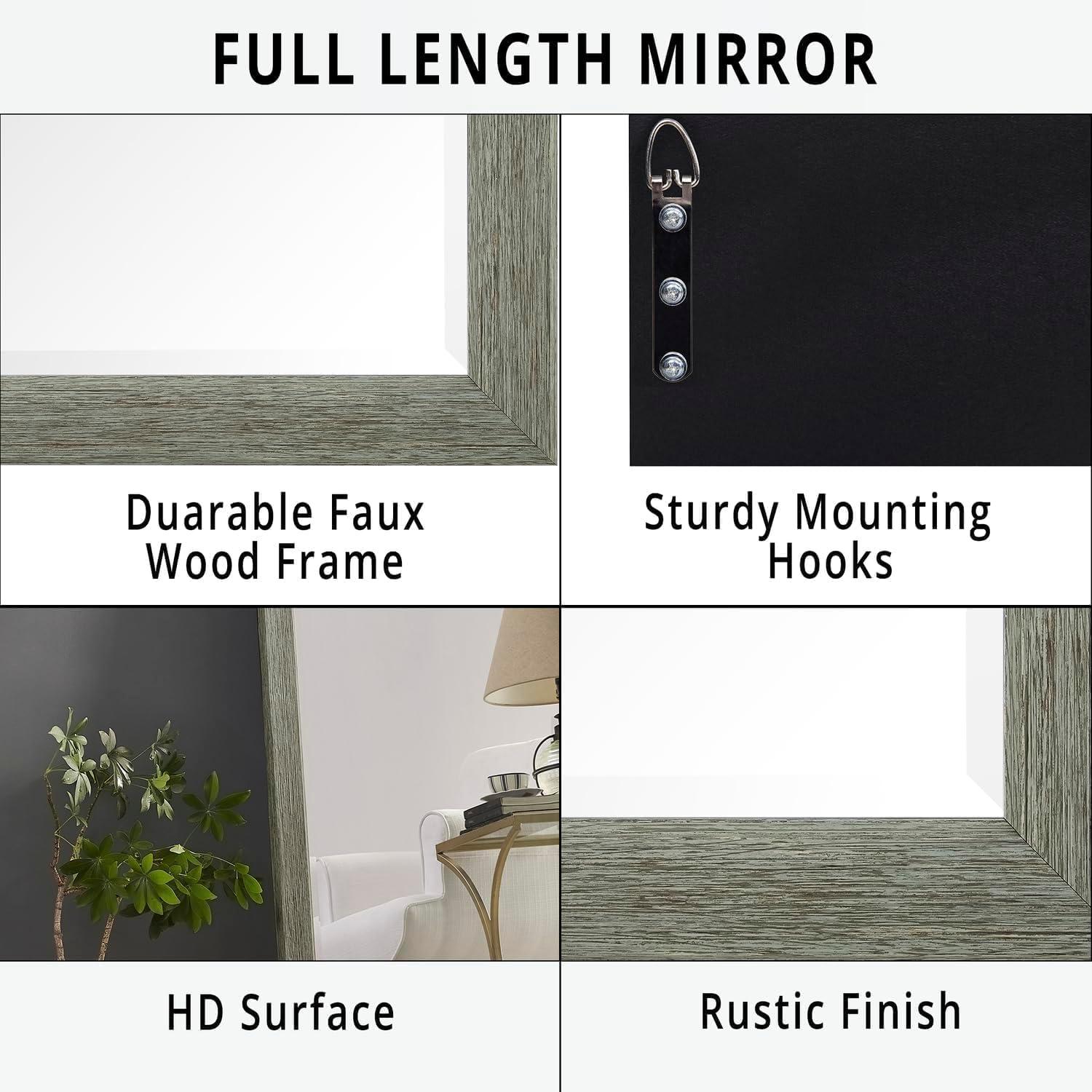 Rustic Green-Gray Full Length Wood Floor Mirror