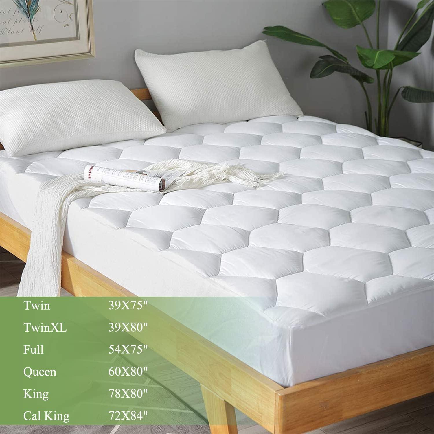 Queen White Down Alternative Quilted Mattress Pad with Deep Pockets