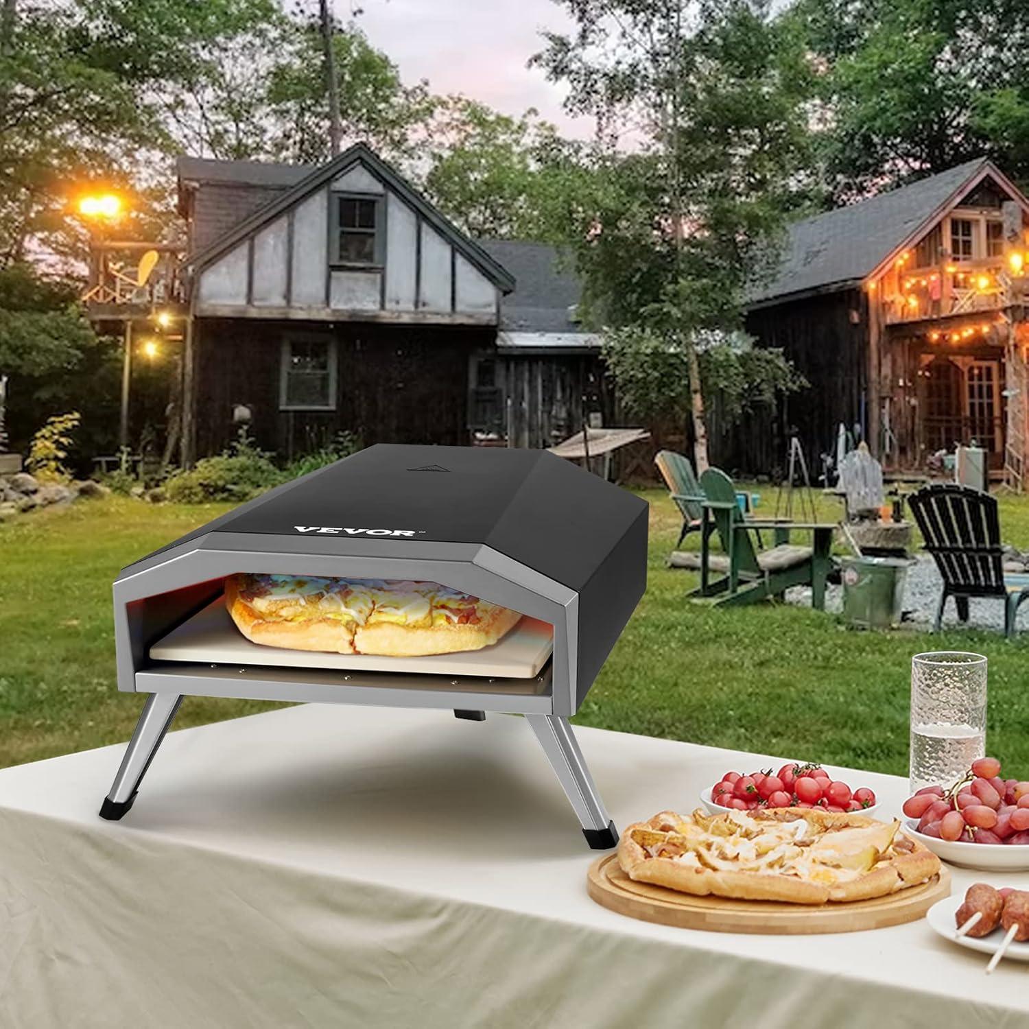 Choco Moon 13" Portable Gas Pizza Oven, Outdoor Propane Pizza Maker with Stainless Steel Construction & Pizza Stone, Perfect for BBQ Camping & Picnics, CSA Certified, Black