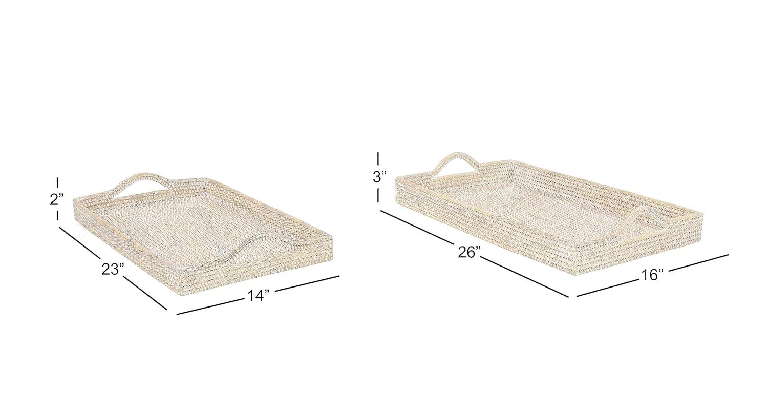 DecMode 26", 23"W Cream Rattan  Tray, 2-Pieces