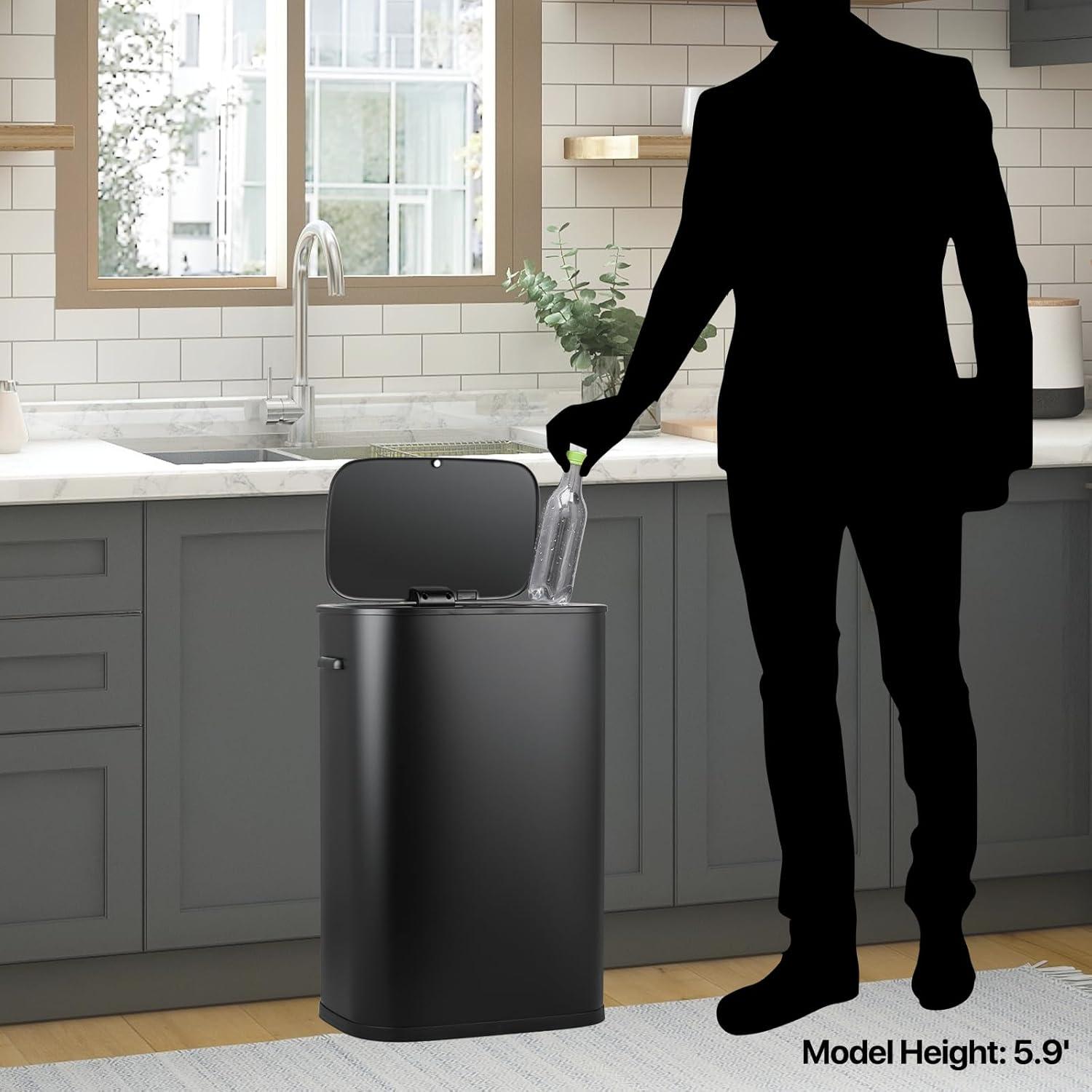 Black 14.5-Gallon Touchless Stainless Steel Automatic Trash Can