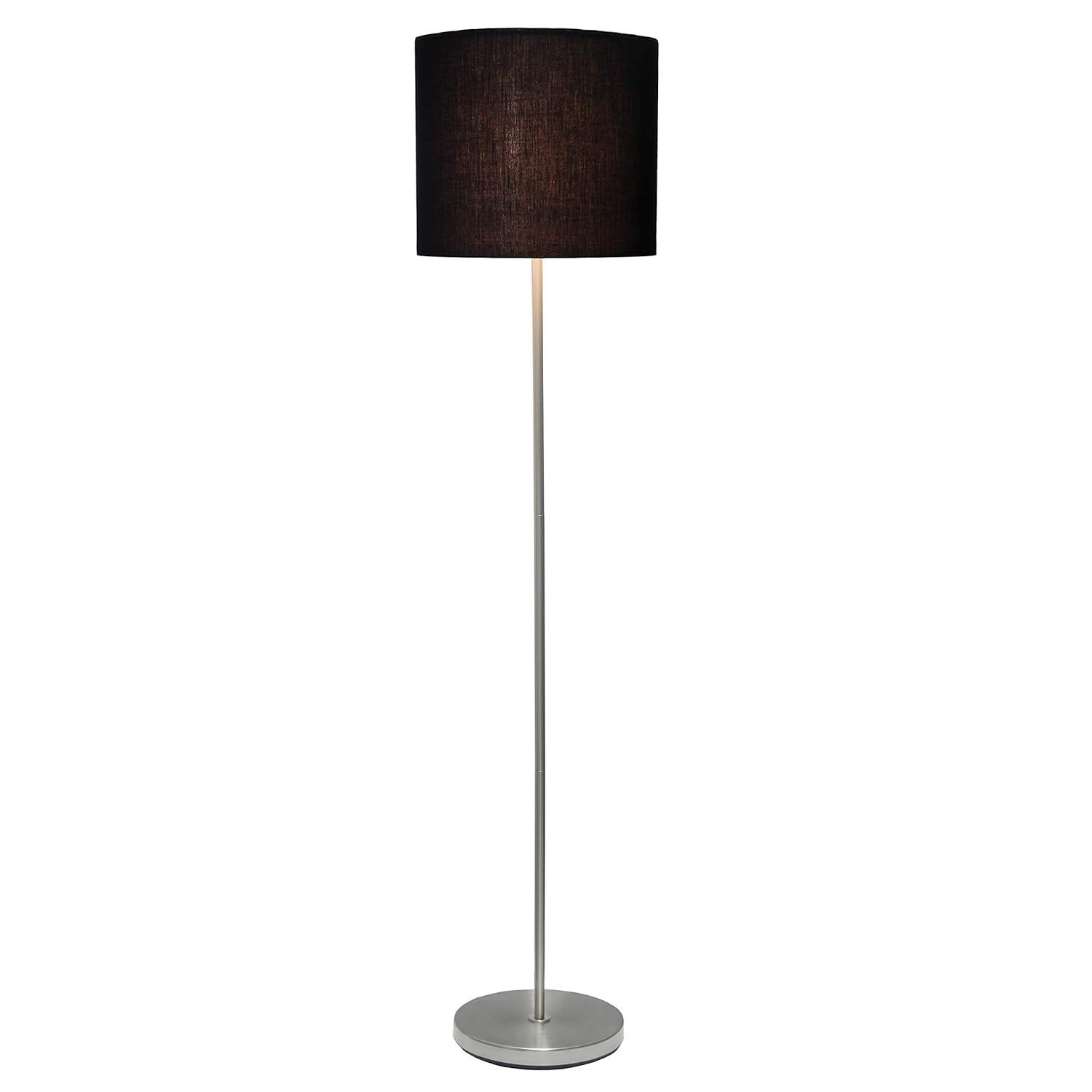 Simple Designs Drum Shade Floor Lamp Gray : Brushed Nickel Finish, Cotton Shade, ETL Listed, Modern Decor