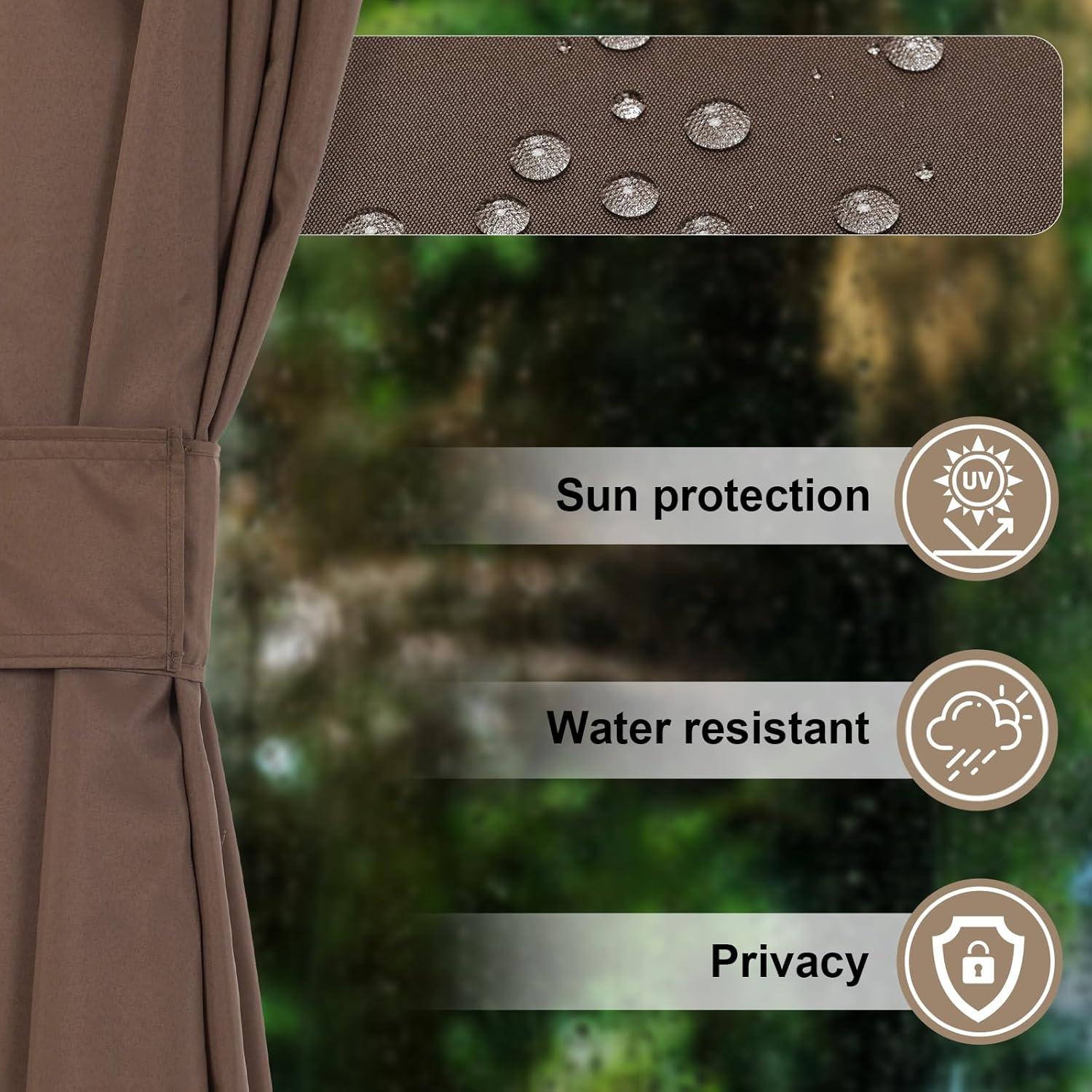 COWVIE 4-Panel 10' x 10' Gazebo Replacement Curtains, Patio Privacy Sidewalls with Double Zipper, Replacement for Outdoor Gazebo Canopy (Curtain Only)